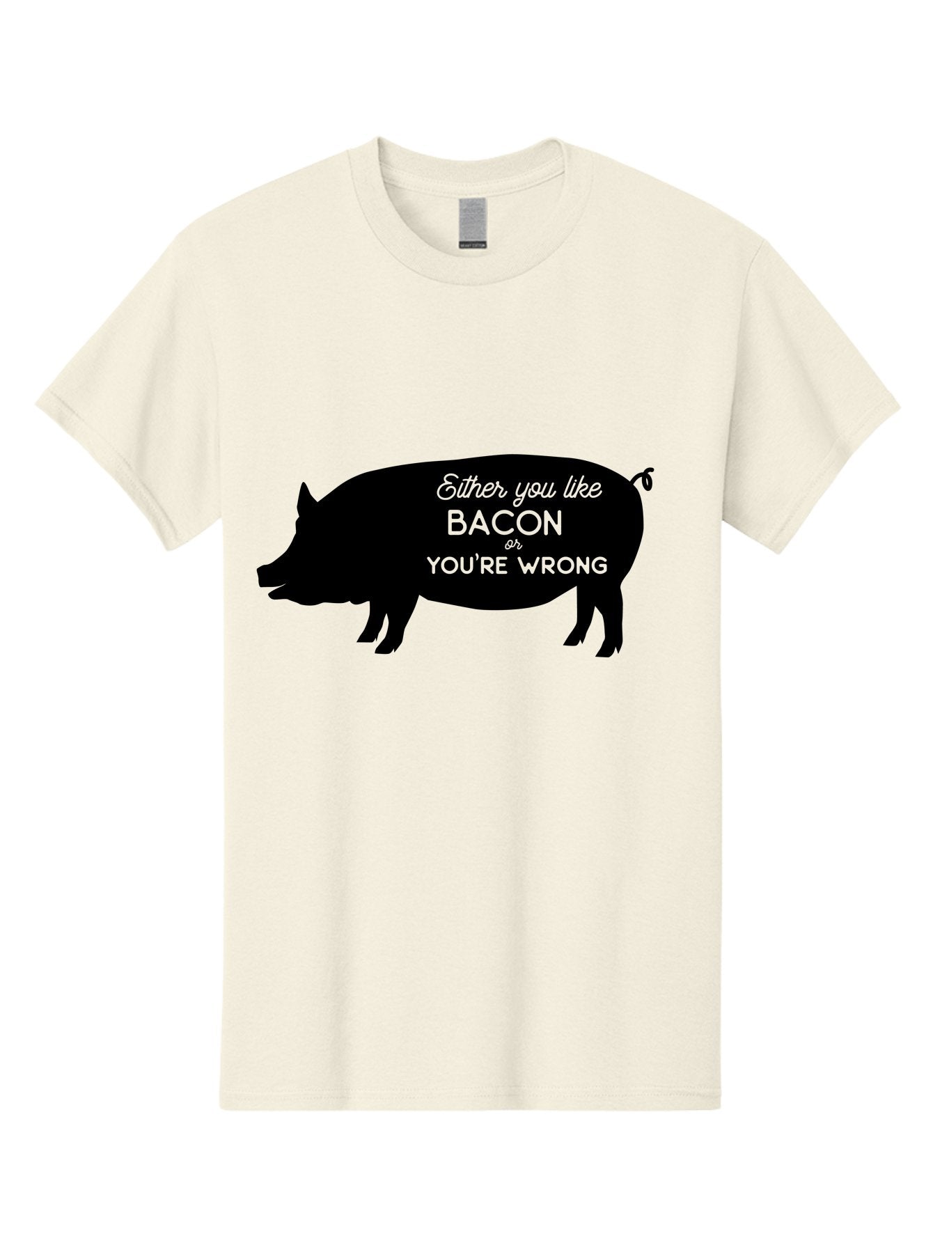 Bacon-Or-You-Re-Wrong Men'S Graphic Tee, 100% Cotton, Comfortable Casual Summer Wear, Machine Washable, Funny Quote, Bacon Lover, Pig Silhouette, Humorous Saying, Foodie Humor, Quote About Bacon, Bacon Enthusiast, Quirky Design, Aac485