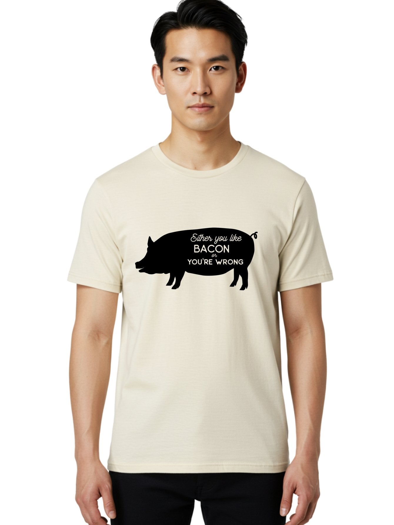 Bacon-Or-You-Re-Wrong Men'S Graphic Tee, 100% Cotton, Comfortable Casual Summer Wear, Machine Washable, Funny Quote, Bacon Lover, Pig Silhouette, Humorous Saying, Foodie Humor, Quote About Bacon, Bacon Enthusiast, Quirky Design, Aac485 21