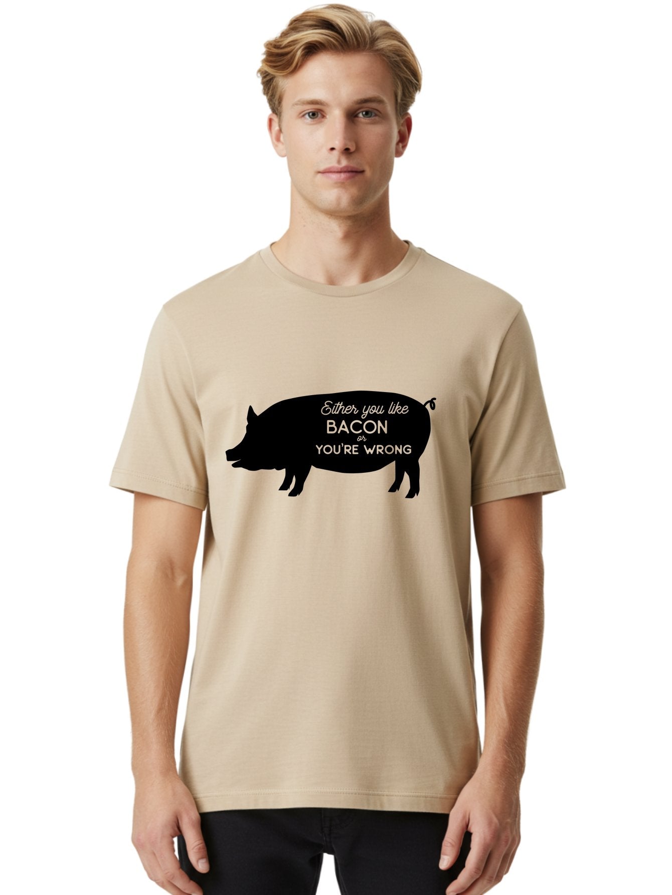 Bacon-Or-You-Re-Wrong Men'S Graphic Tee, 100% Cotton, Comfortable Casual Summer Wear, Machine Washable, Funny Quote, Bacon Lover, Pig Silhouette, Humorous Saying, Foodie Humor, Quote About Bacon, Bacon Enthusiast, Quirky Design, Aac485 28