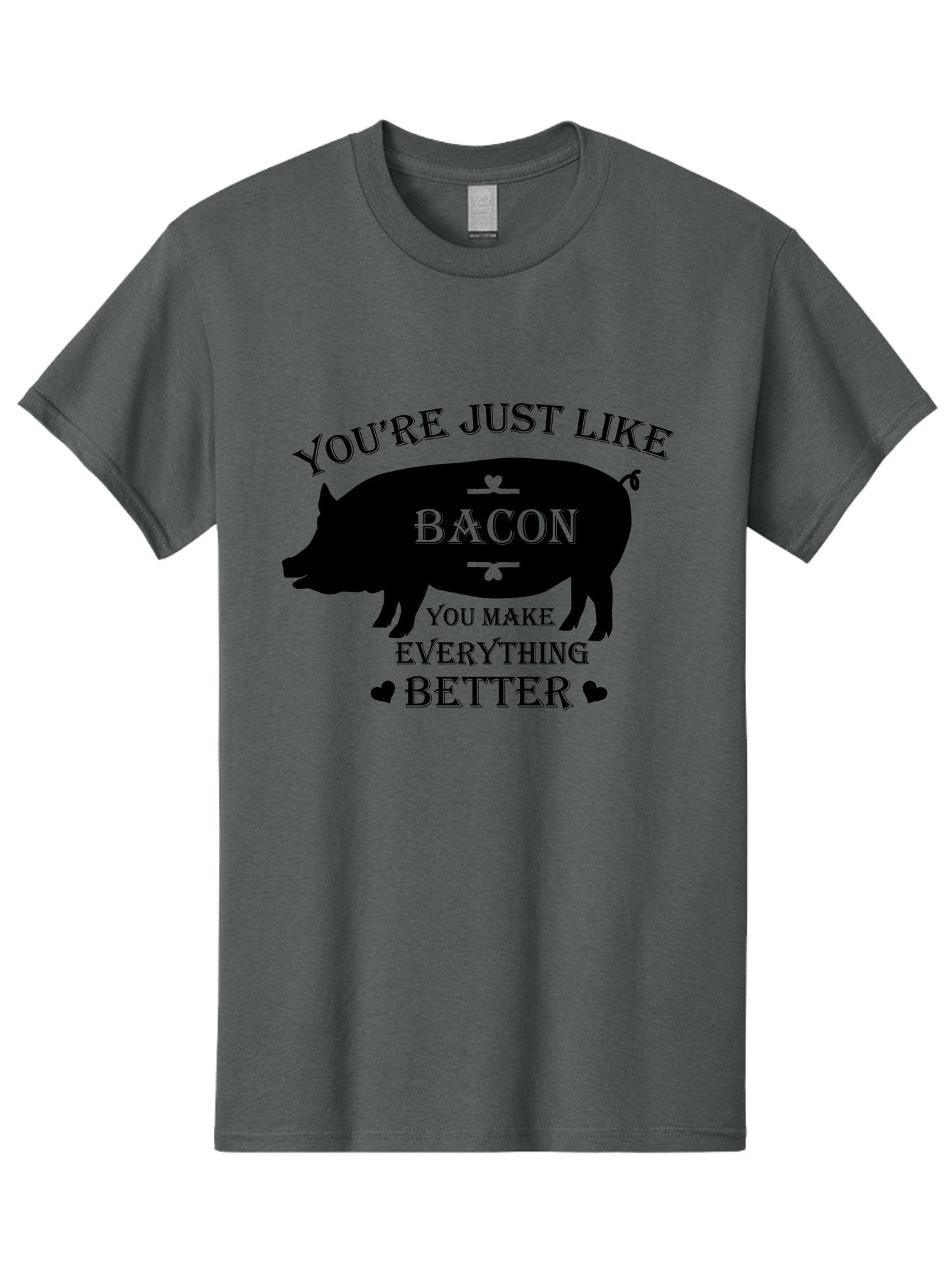 Bacon-Pig-Silhouette Men'S Graphic Tee, 100% Cotton, Comfortable Casual Summer Wear, Machine Washable, Funny Pig Design, Bacon Lover, Bacon Humor, Cute Pig Silhouette, You Make Everything Better, Bacon Quotes, Pig Phrases, Foodie Graphics Aac486