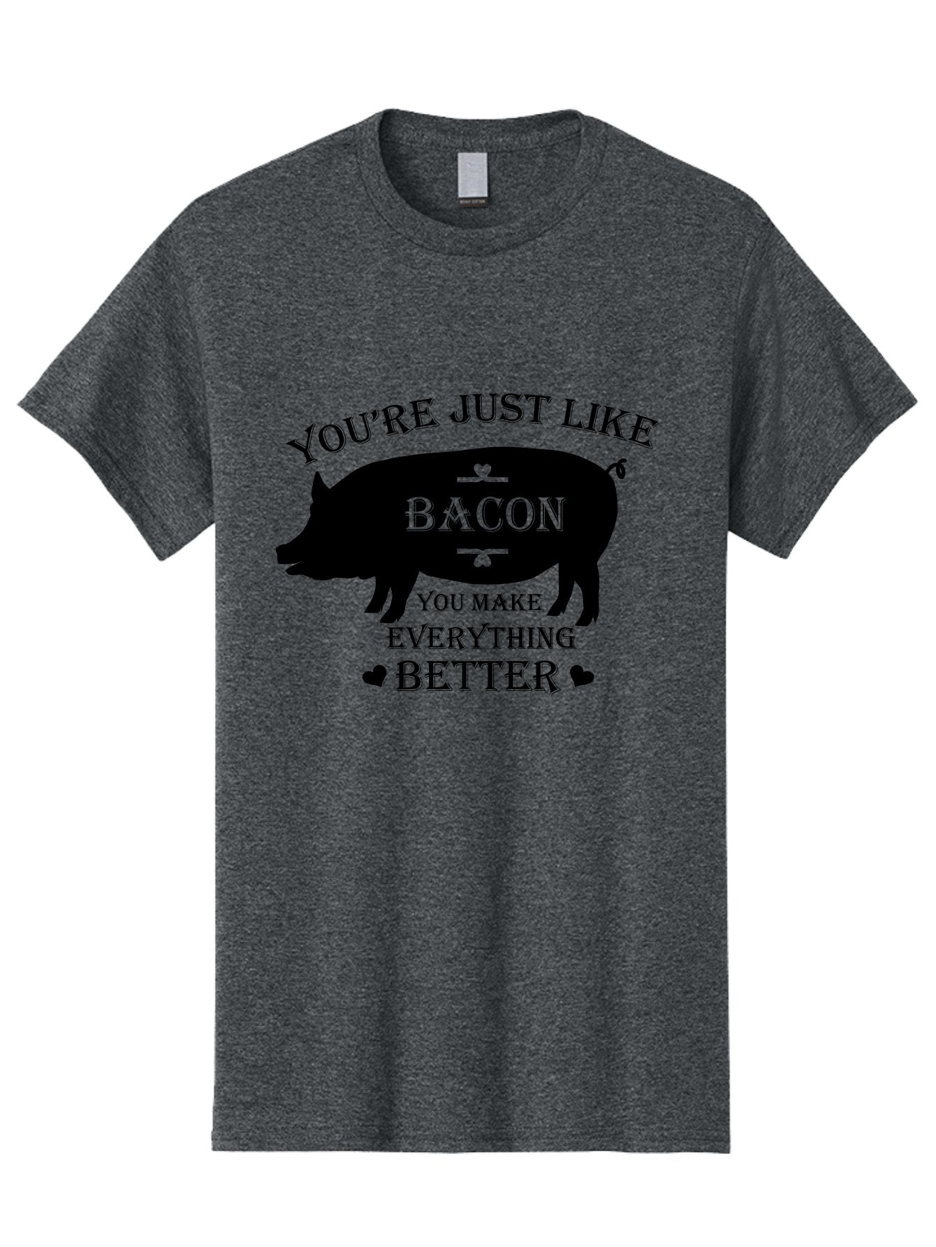 Bacon-Pig-Silhouette Men'S Graphic Tee, 100% Cotton, Comfortable Casual Summer Wear, Machine Washable, Funny Pig Design, Bacon Lover, Bacon Humor, Cute Pig Silhouette, You Make Everything Better, Bacon Quotes, Pig Phrases, Foodie Graphics Aac486 7