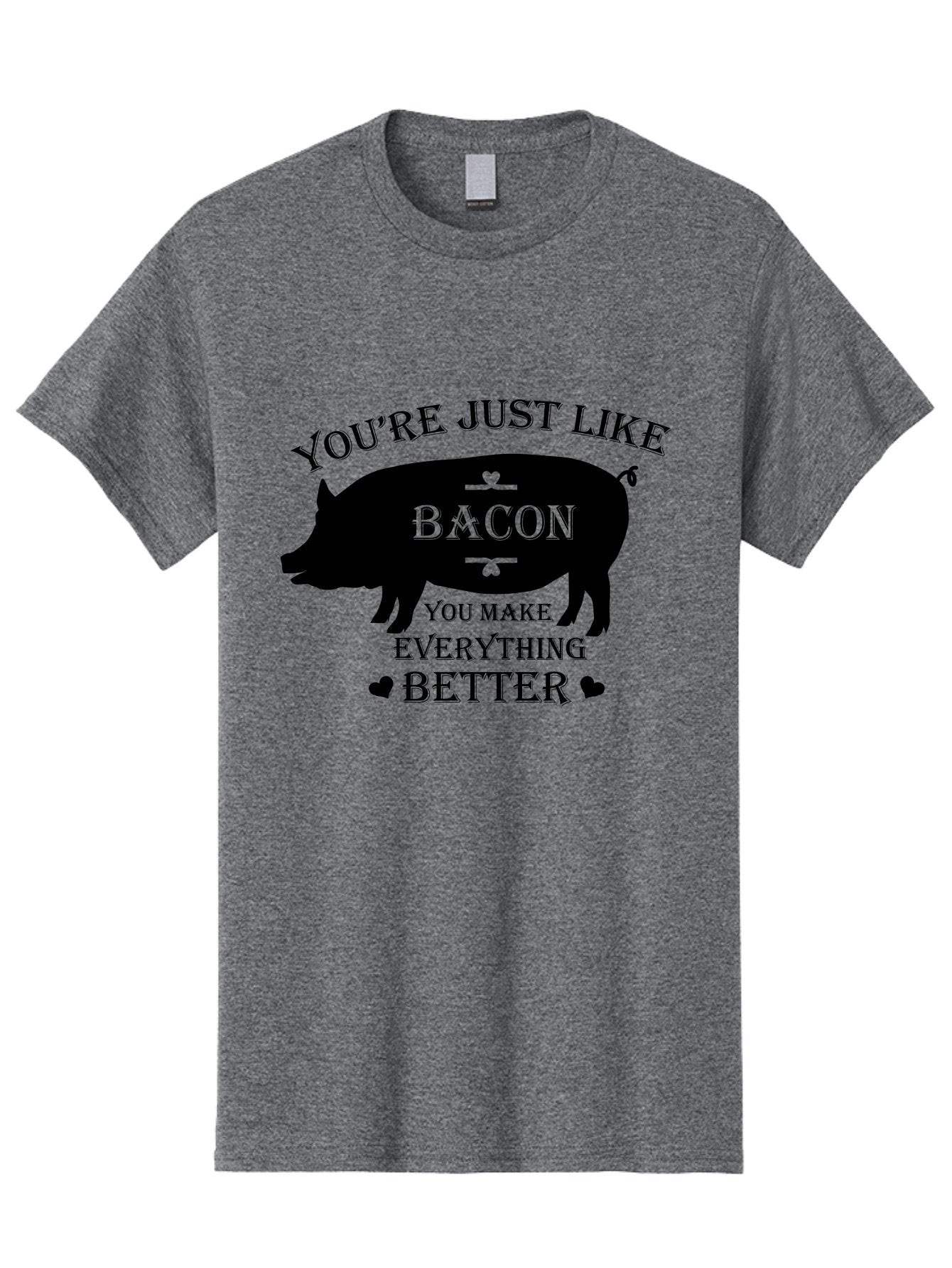 Bacon-Pig-Silhouette Men'S Graphic Tee, 100% Cotton, Comfortable Casual Summer Wear, Machine Washable, Funny Pig Design, Bacon Lover, Bacon Humor, Cute Pig Silhouette, You Make Everything Better, Bacon Quotes, Pig Phrases, Foodie Graphics Aac486 9
