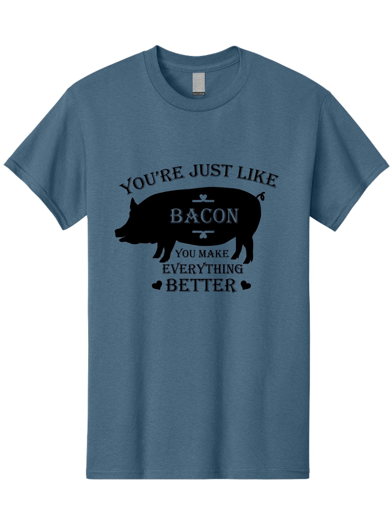 Bacon-Pig-Silhouette Men'S Graphic Tee, 100% Cotton, Comfortable Casual Summer Wear, Machine Washable, Funny Pig Design, Bacon Lover, Bacon Humor, Cute Pig Silhouette, You Make Everything Better, Bacon Quotes, Pig Phrases, Foodie Graphics Aac486 10