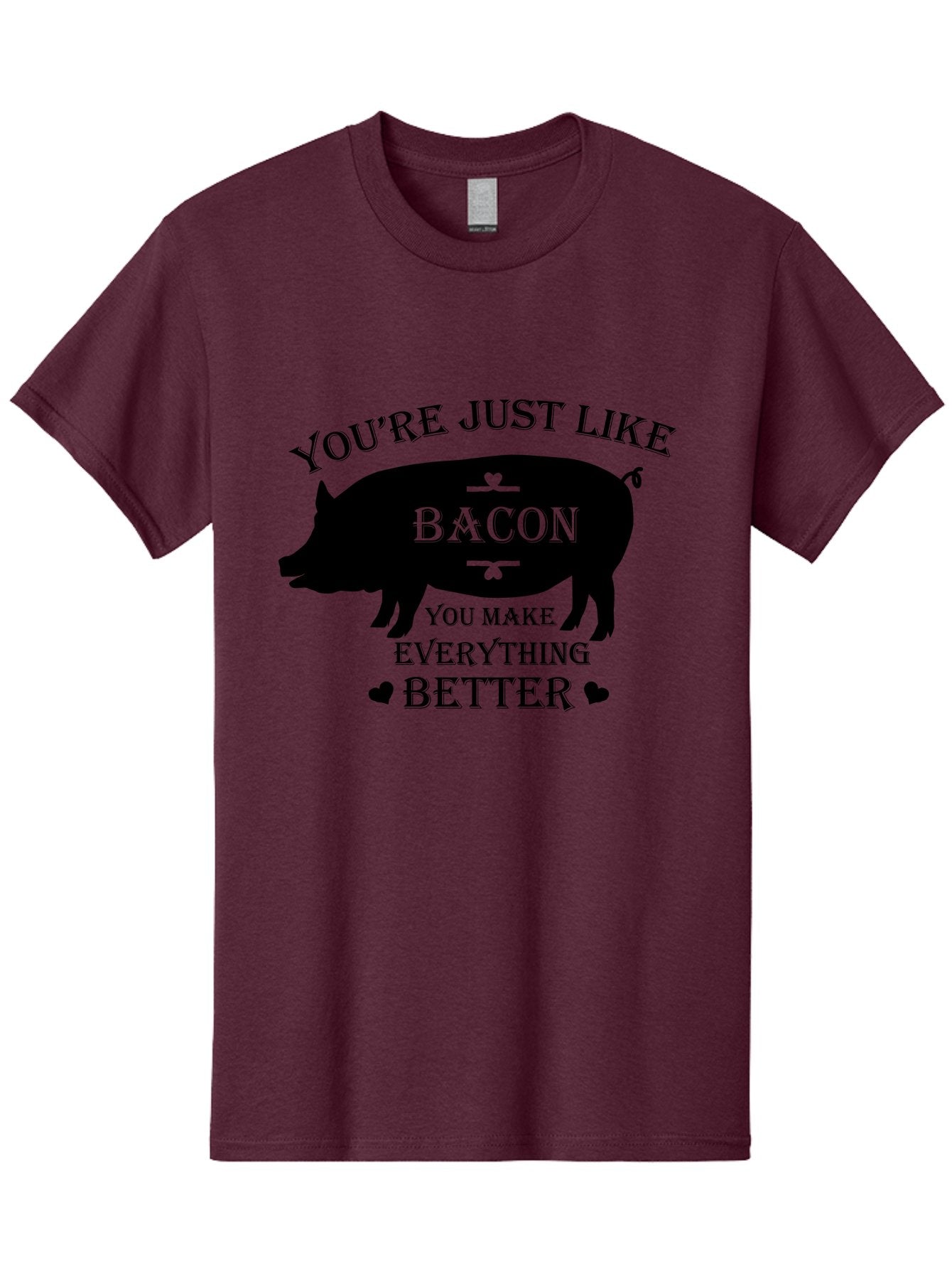 Bacon-Pig-Silhouette Men'S Graphic Tee, 100% Cotton, Comfortable Casual Summer Wear, Machine Washable, Funny Pig Design, Bacon Lover, Bacon Humor, Cute Pig Silhouette, You Make Everything Better, Bacon Quotes, Pig Phrases, Foodie Graphics Aac486 13