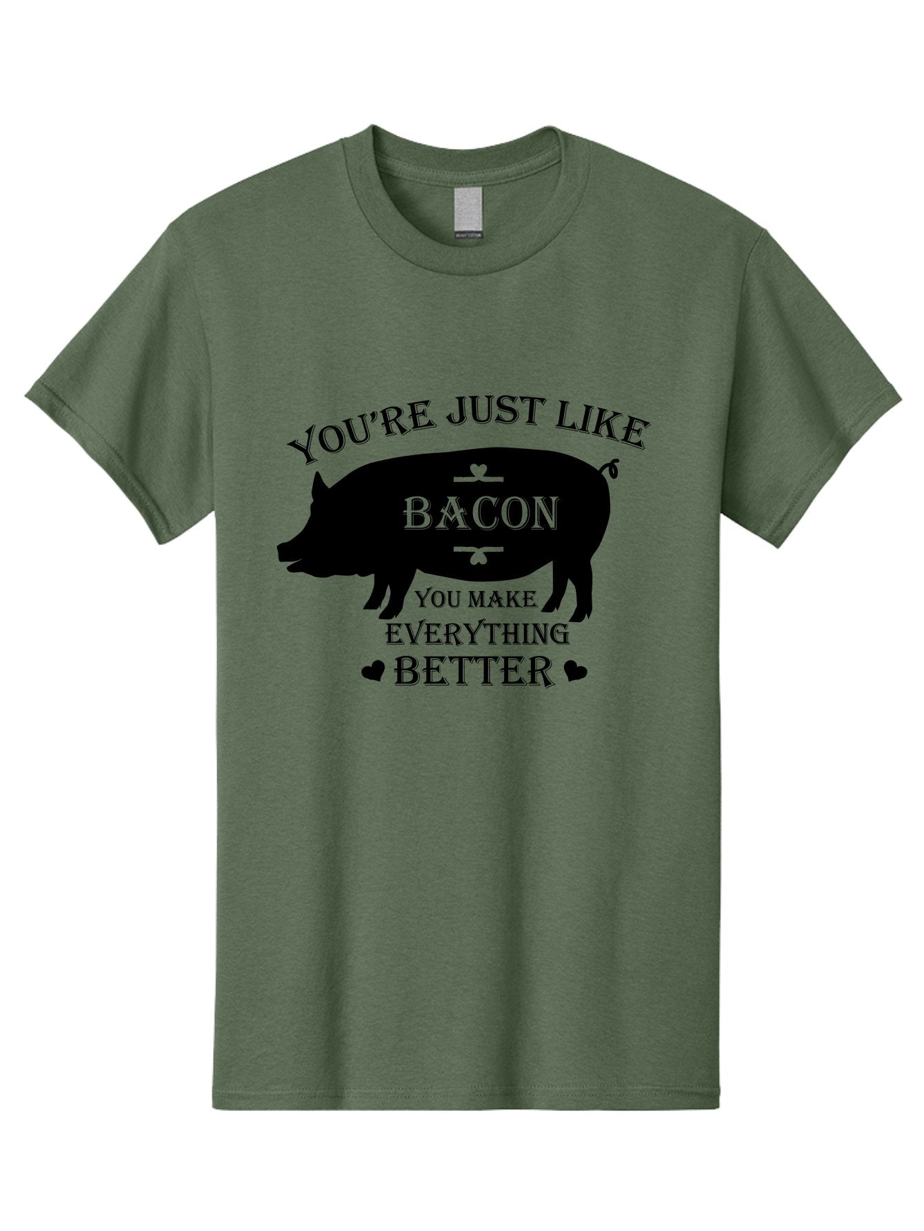 Bacon-Pig-Silhouette Men'S Graphic Tee, 100% Cotton, Comfortable Casual Summer Wear, Machine Washable, Funny Pig Design, Bacon Lover, Bacon Humor, Cute Pig Silhouette, You Make Everything Better, Bacon Quotes, Pig Phrases, Foodie Graphics Aac486 3