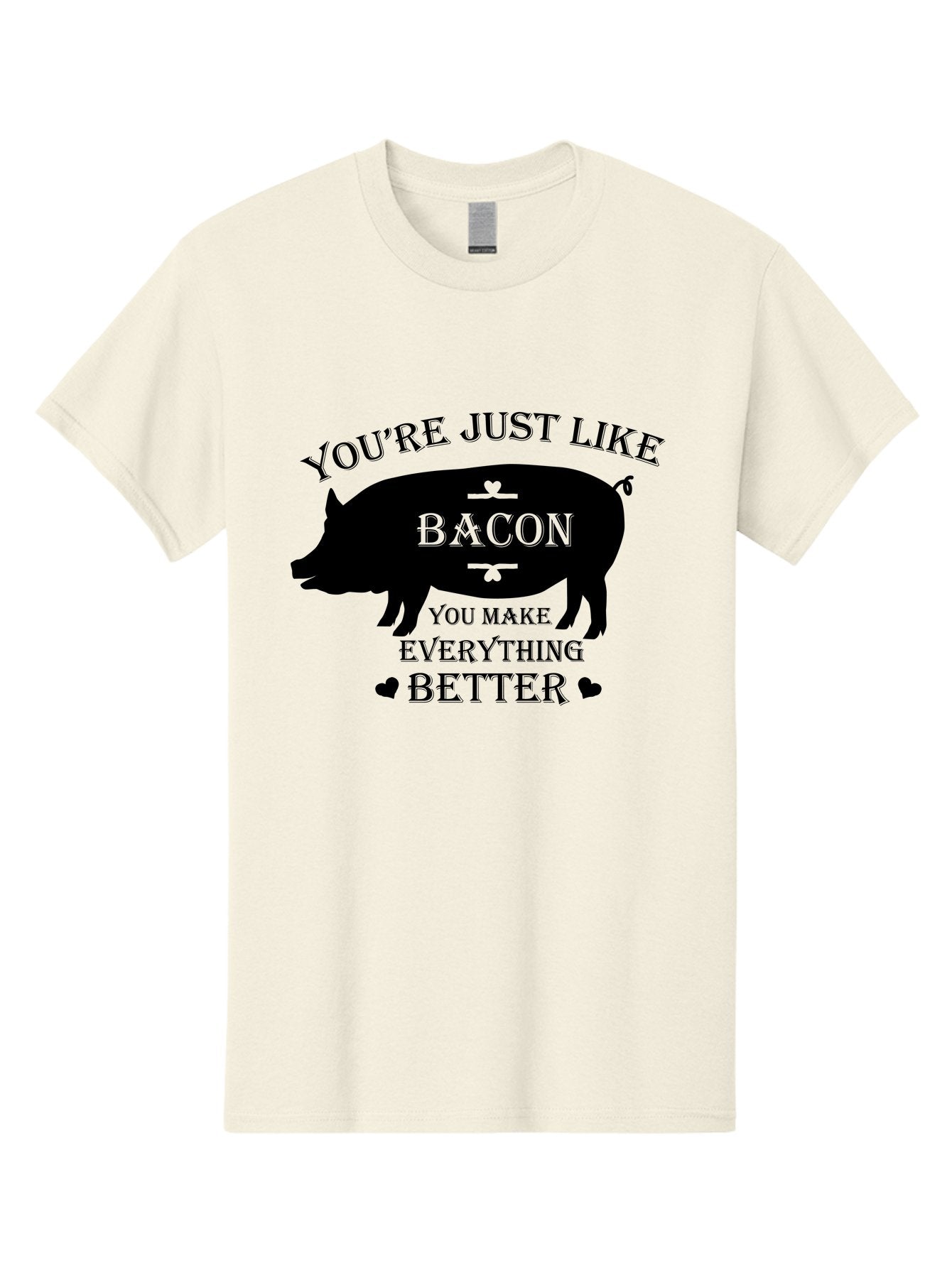 Bacon-Pig-Silhouette Men'S Graphic Tee, 100% Cotton, Comfortable Casual Summer Wear, Machine Washable, Funny Pig Design, Bacon Lover, Bacon Humor, Cute Pig Silhouette, You Make Everything Better, Bacon Quotes, Pig Phrases, Foodie Graphics Aac486 8
