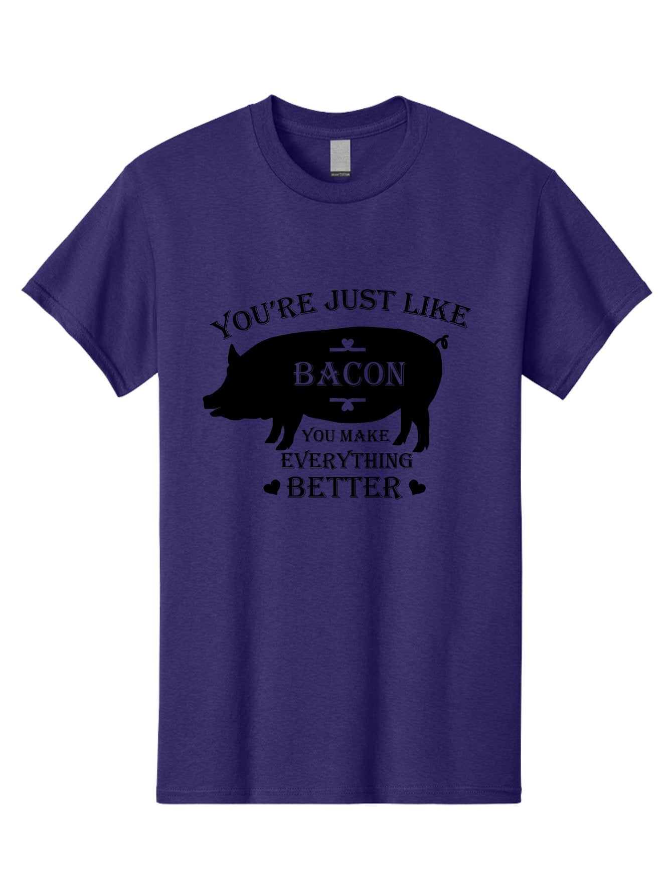 Bacon-Pig-Silhouette Men'S Graphic Tee, 100% Cotton, Comfortable Casual Summer Wear, Machine Washable, Funny Pig Design, Bacon Lover, Bacon Humor, Cute Pig Silhouette, You Make Everything Better, Bacon Quotes, Pig Phrases, Foodie Graphics Aac486 14