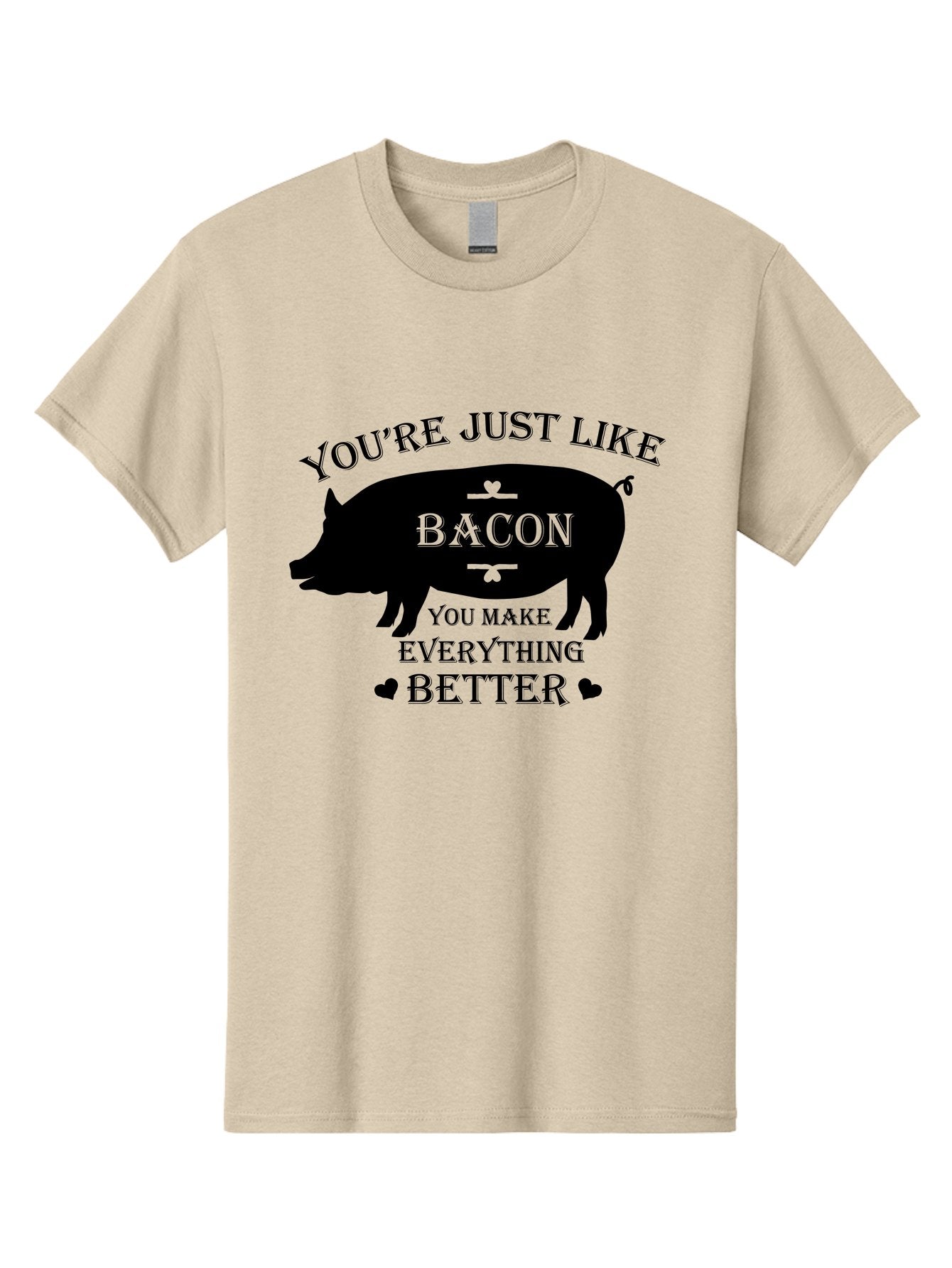Bacon-Pig-Silhouette Men'S Graphic Tee, 100% Cotton, Comfortable Casual Summer Wear, Machine Washable, Funny Pig Design, Bacon Lover, Bacon Humor, Cute Pig Silhouette, You Make Everything Better, Bacon Quotes, Pig Phrases, Foodie Graphics Aac486 12