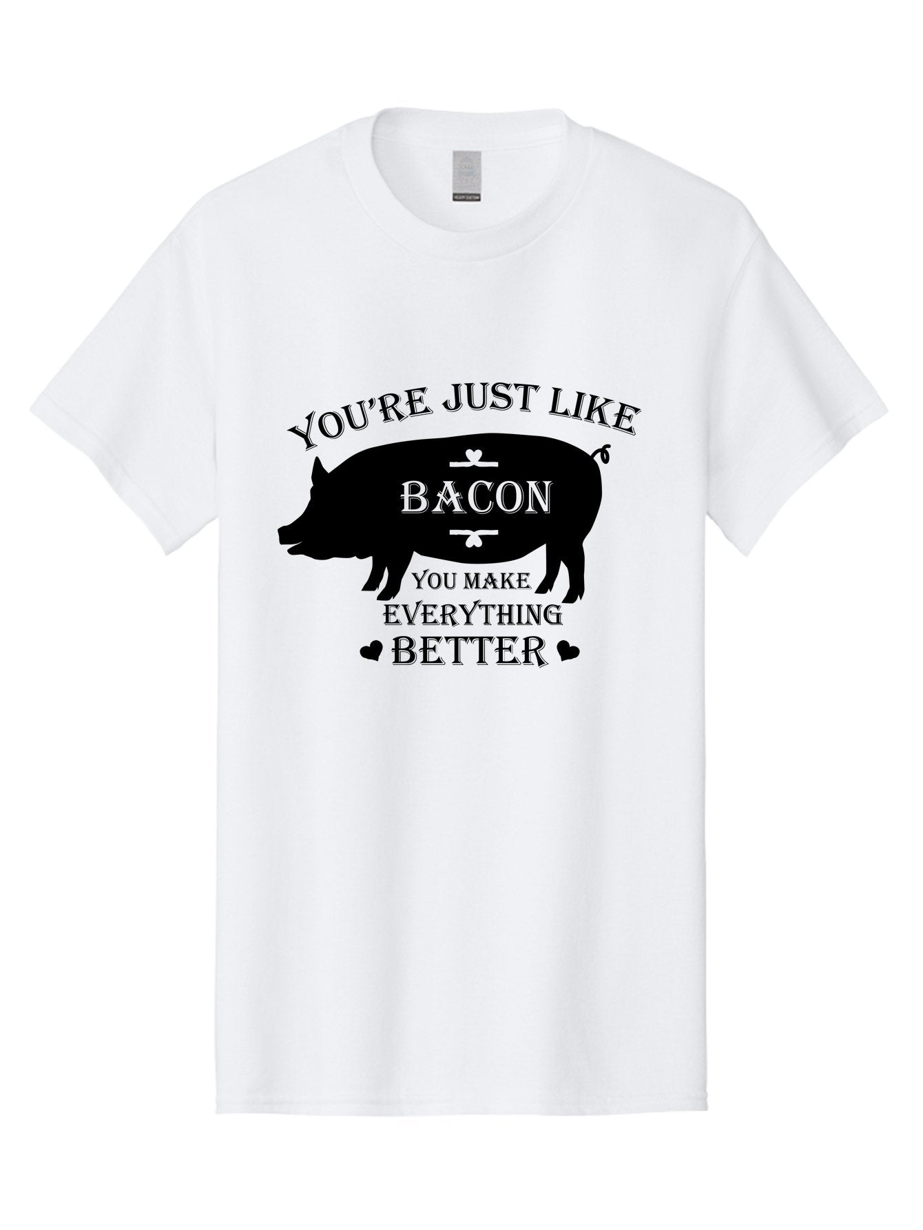 Bacon-Pig-Silhouette Men'S Graphic Tee, 100% Cotton, Comfortable Casual Summer Wear, Machine Washable, Funny Pig Design, Bacon Lover, Bacon Humor, Cute Pig Silhouette, You Make Everything Better, Bacon Quotes, Pig Phrases, Foodie Graphics Aac486