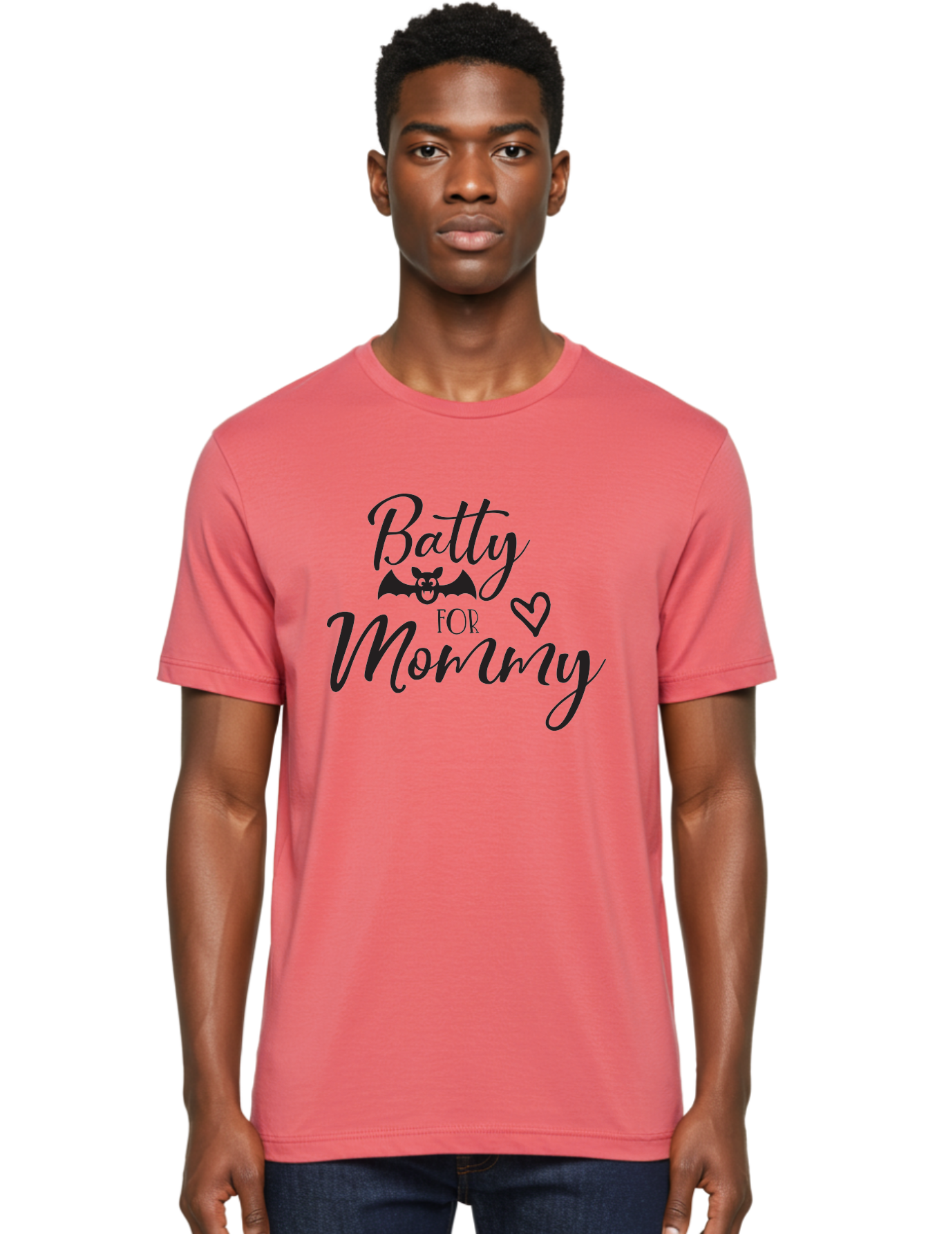 Batty-For-Mommy Men'S Graphic Tee, 100% Cotton, Comfortable Casual Summer Wear, Machine Washable, Halloween Theme, Batty For Mommy, Mother Child Love, Halloween Quotes, Funny Bat Design, Cursive Script, Heart Symbol, Mom Appreciation Aac491 8