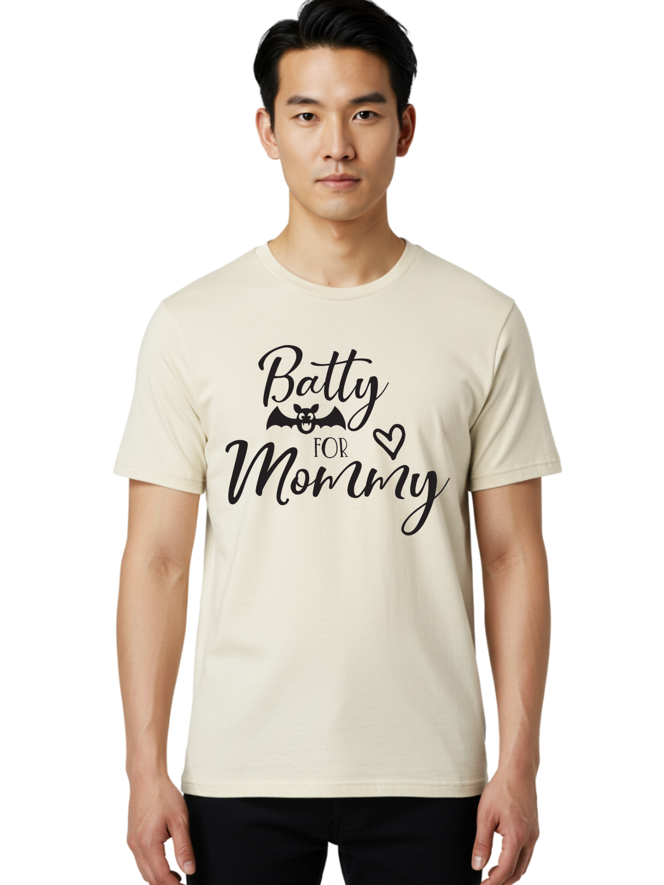 Batty-For-Mommy Men'S Graphic Tee, 100% Cotton, Comfortable Casual Summer Wear, Machine Washable, Halloween Theme, Batty For Mommy, Mother Child Love, Halloween Quotes, Funny Bat Design, Cursive Script, Heart Symbol, Mom Appreciation Aac491 28