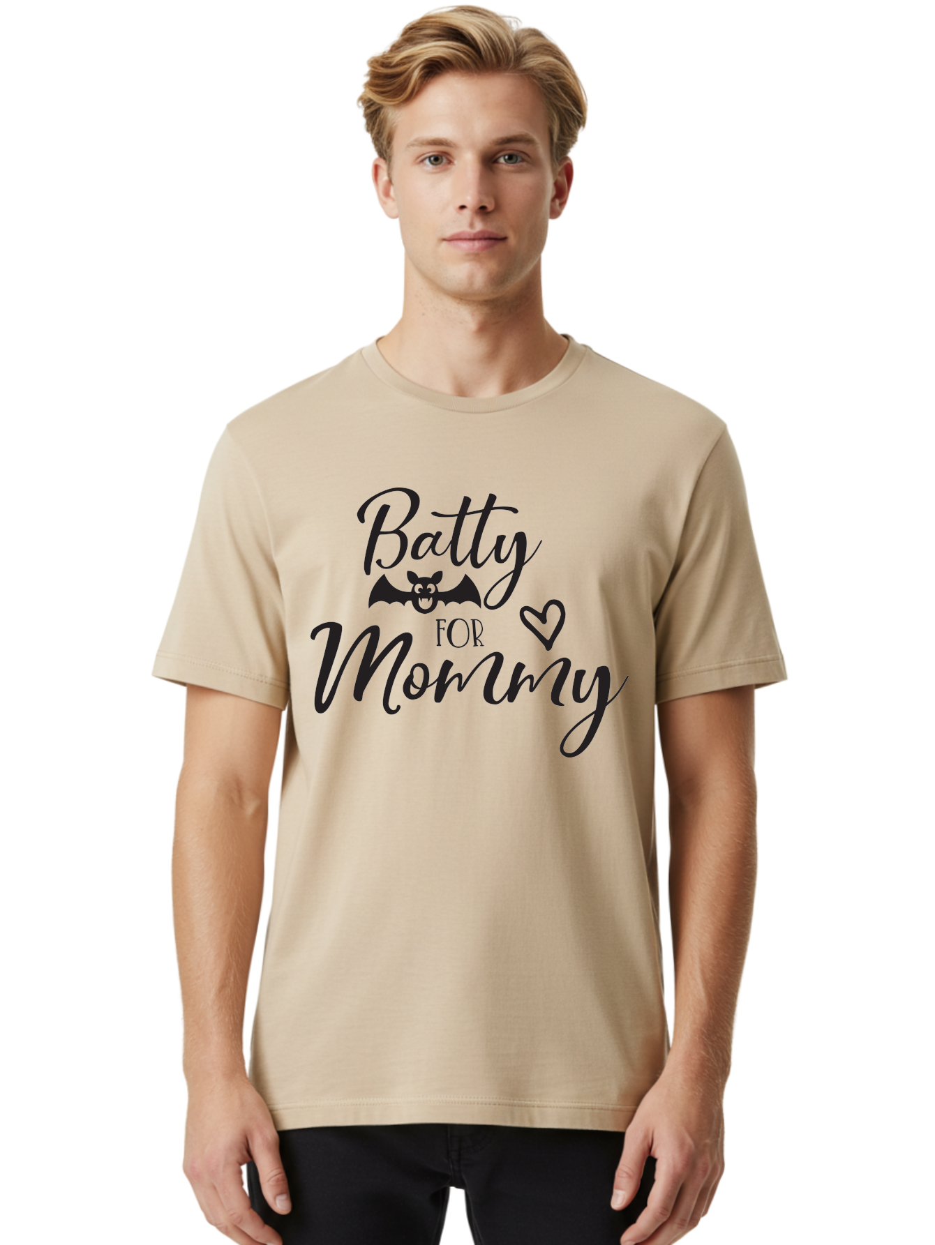 Batty-For-Mommy Men'S Graphic Tee, 100% Cotton, Comfortable Casual Summer Wear, Machine Washable, Halloween Theme, Batty For Mommy, Mother Child Love, Halloween Quotes, Funny Bat Design, Cursive Script, Heart Symbol, Mom Appreciation Aac491 10