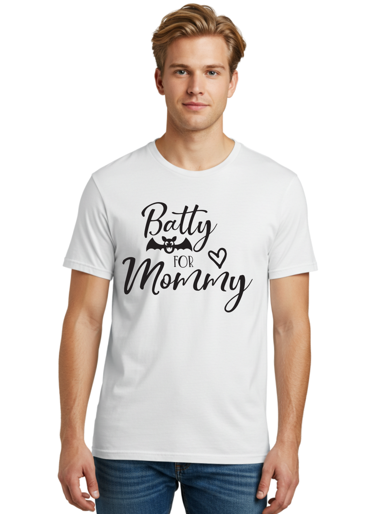 Batty-For-Mommy Men'S Graphic Tee, 100% Cotton, Comfortable Casual Summer Wear, Machine Washable, Halloween Theme, Batty For Mommy, Mother Child Love, Halloween Quotes, Funny Bat Design, Cursive Script, Heart Symbol, Mom Appreciation Aac491 16