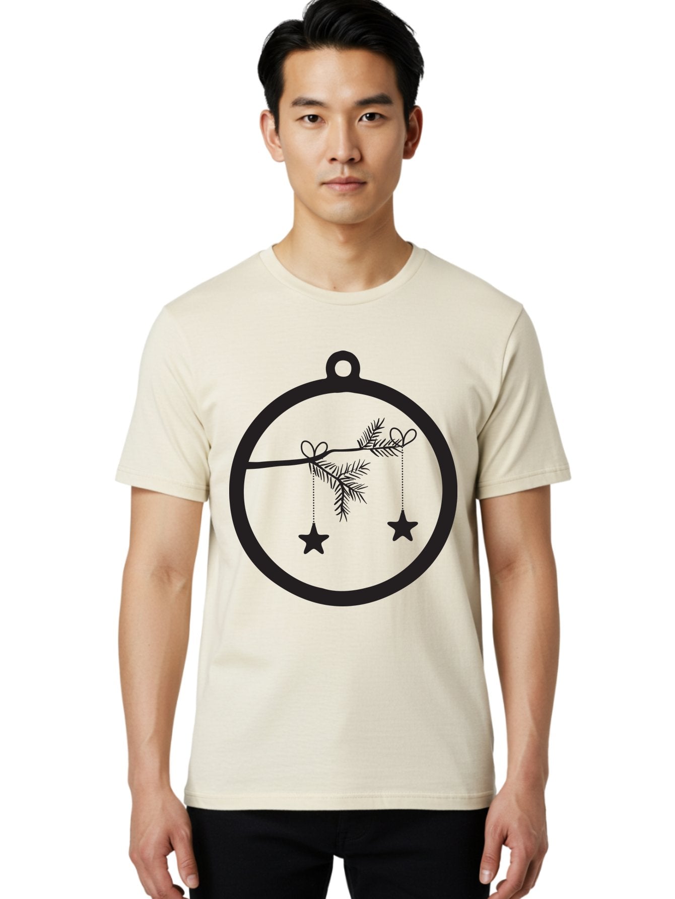Bauble-With-Ornaments Men'S Graphic Tee, 100% Cotton, Comfortable Casual Summer Wear, Machine Washable, Christmas Decoration, Hanging Ornaments, Pine Branch, Star Decorations, Festive Design, Holiday Decor, Seasonal Theme, Xmas Tree Aac492 28