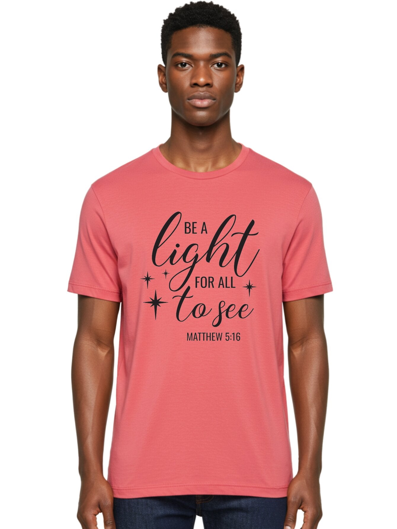 Be-A-Light-For-All-To-See Men'S Graphic Tee, 100% Cotton, Comfortable Casual Summer Wear, Machine Washable, Inspirational Quote, Biblical Verse, Matthew 5:16, Motivational Message, Be A Light, Positivity, Faith, Spirituality, Guidance, Aac493 27