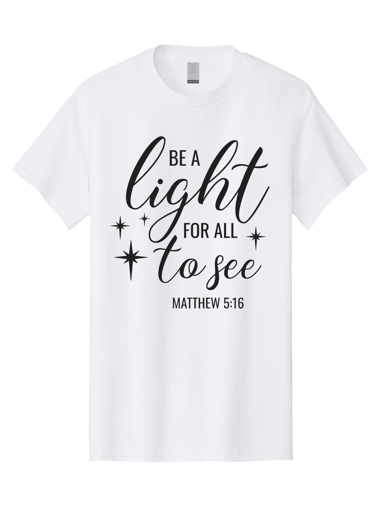 Be-A-Light-For-All-To-See Men'S Graphic Tee, 100% Cotton, Comfortable Casual Summer Wear, Machine Washable, Inspirational Quote, Biblical Verse, Matthew 5:16, Motivational Message, Be A Light, Positivity, Faith, Spirituality, Guidance, Aac493