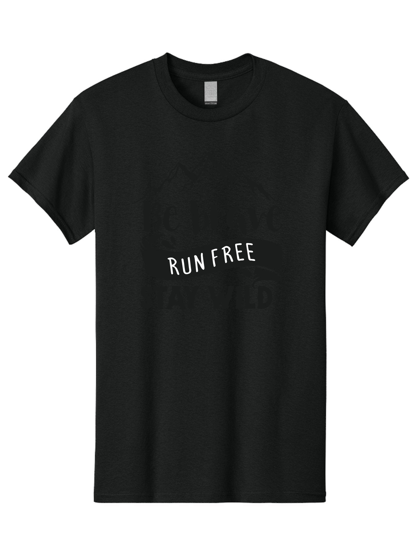 Be-Brave-Run-Free-Stay-Wild Men'S Graphic Tee, 100% Cotton, Comfortable Casual Summer Wear, Machine Washable, Inspirational Quote, Motivational Words, Bold Typography, Mountain Landscape, Running Free, Staying Wild, Brave Spirit, Freedom, Aac494