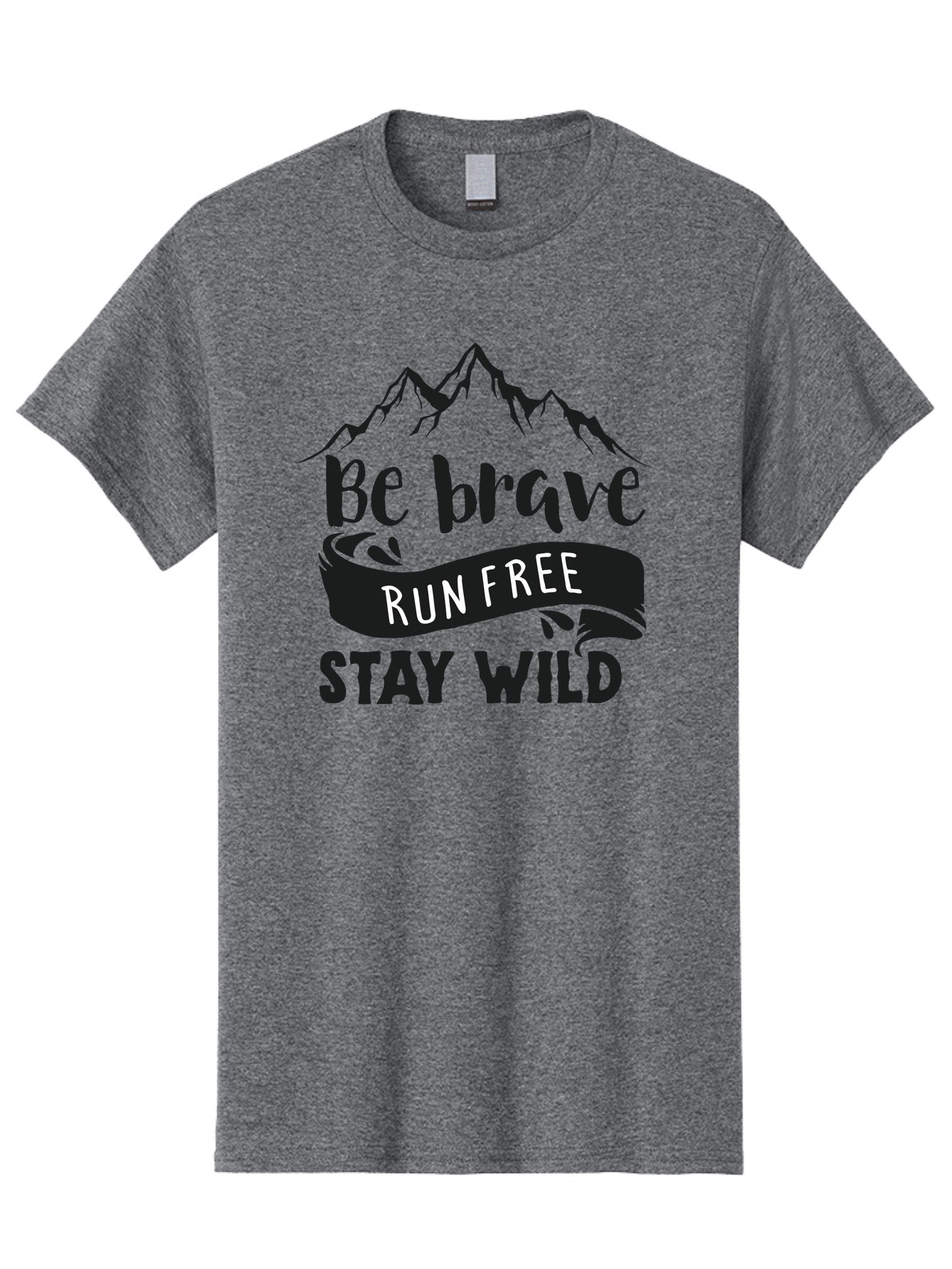 Be-Brave-Run-Free-Stay-Wild Men'S Graphic Tee, 100% Cotton, Comfortable Casual Summer Wear, Machine Washable, Inspirational Quote, Motivational Words, Bold Typography, Mountain Landscape, Running Free, Staying Wild, Brave Spirit, Freedom, Aac494 10