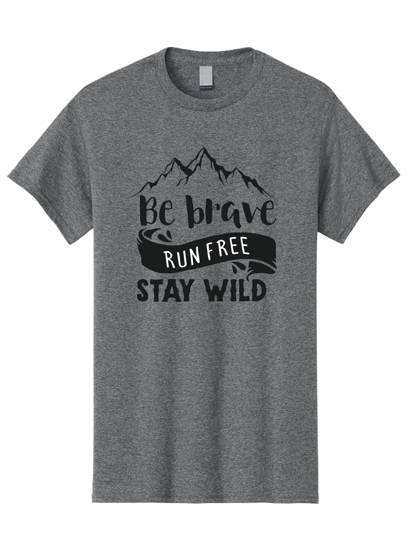Be-Brave-Run-Free-Stay-Wild Men'S Graphic Tee, 100% Cotton, Comfortable Casual Summer Wear, Machine Washable, Inspirational Quote, Motivational Words, Bold Typography, Mountain Landscape, Running Free, Staying Wild, Brave Spirit, Freedom, Aac494 27