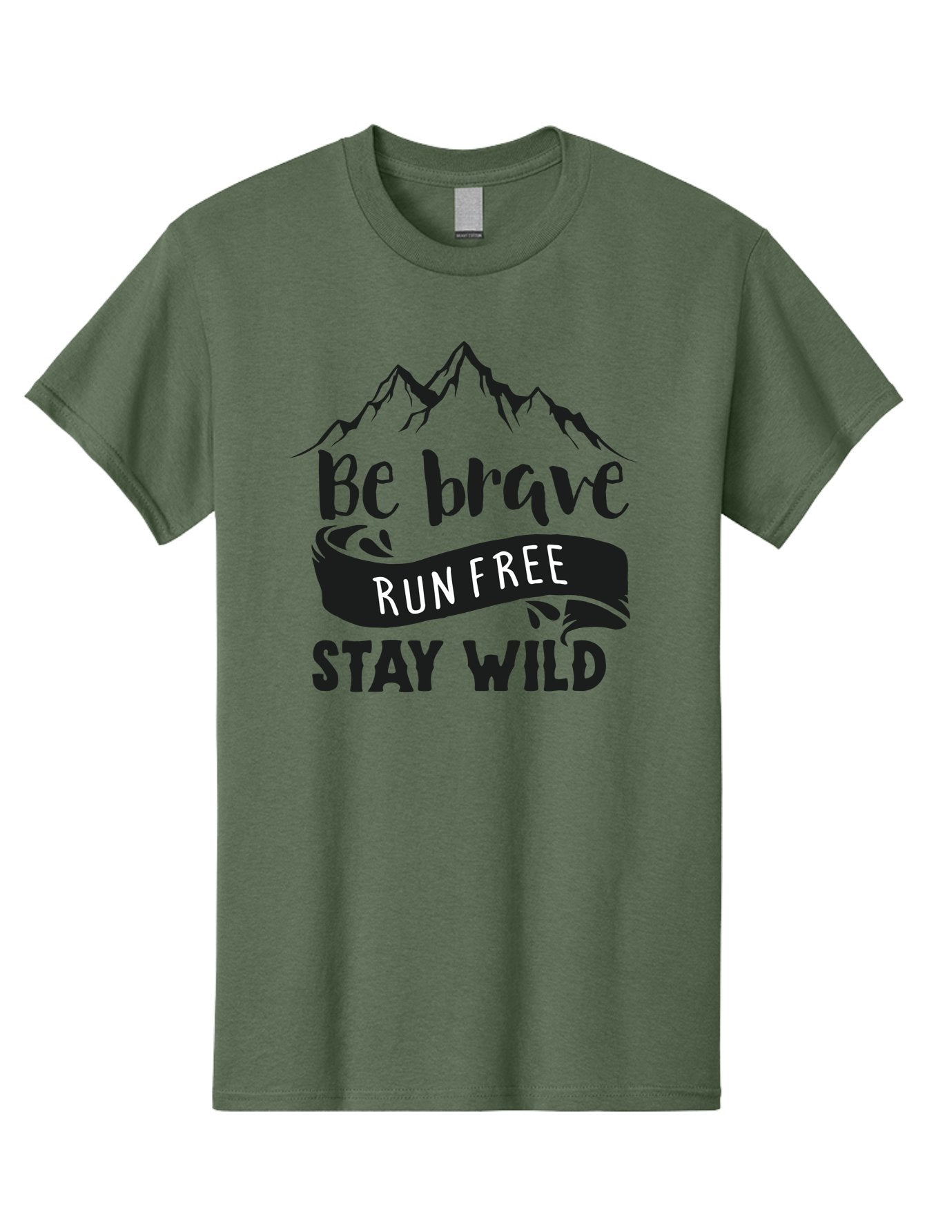 Be-Brave-Run-Free-Stay-Wild Men'S Graphic Tee, 100% Cotton, Comfortable Casual Summer Wear, Machine Washable, Inspirational Quote, Motivational Words, Bold Typography, Mountain Landscape, Running Free, Staying Wild, Brave Spirit, Freedom, Aac494 15