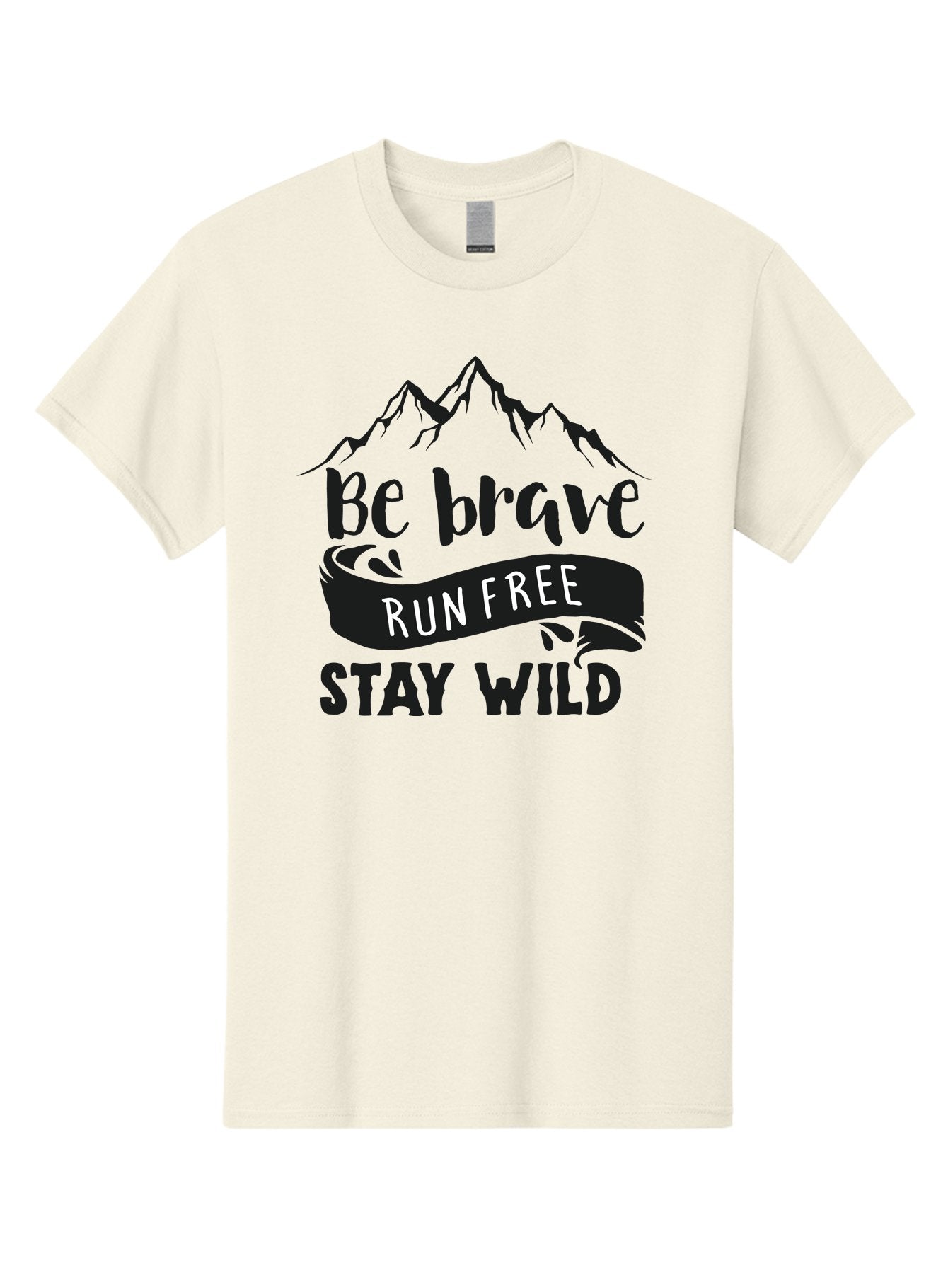 Be-Brave-Run-Free-Stay-Wild Men'S Graphic Tee, 100% Cotton, Comfortable Casual Summer Wear, Machine Washable, Inspirational Quote, Motivational Words, Bold Typography, Mountain Landscape, Running Free, Staying Wild, Brave Spirit, Freedom, Aac494 6