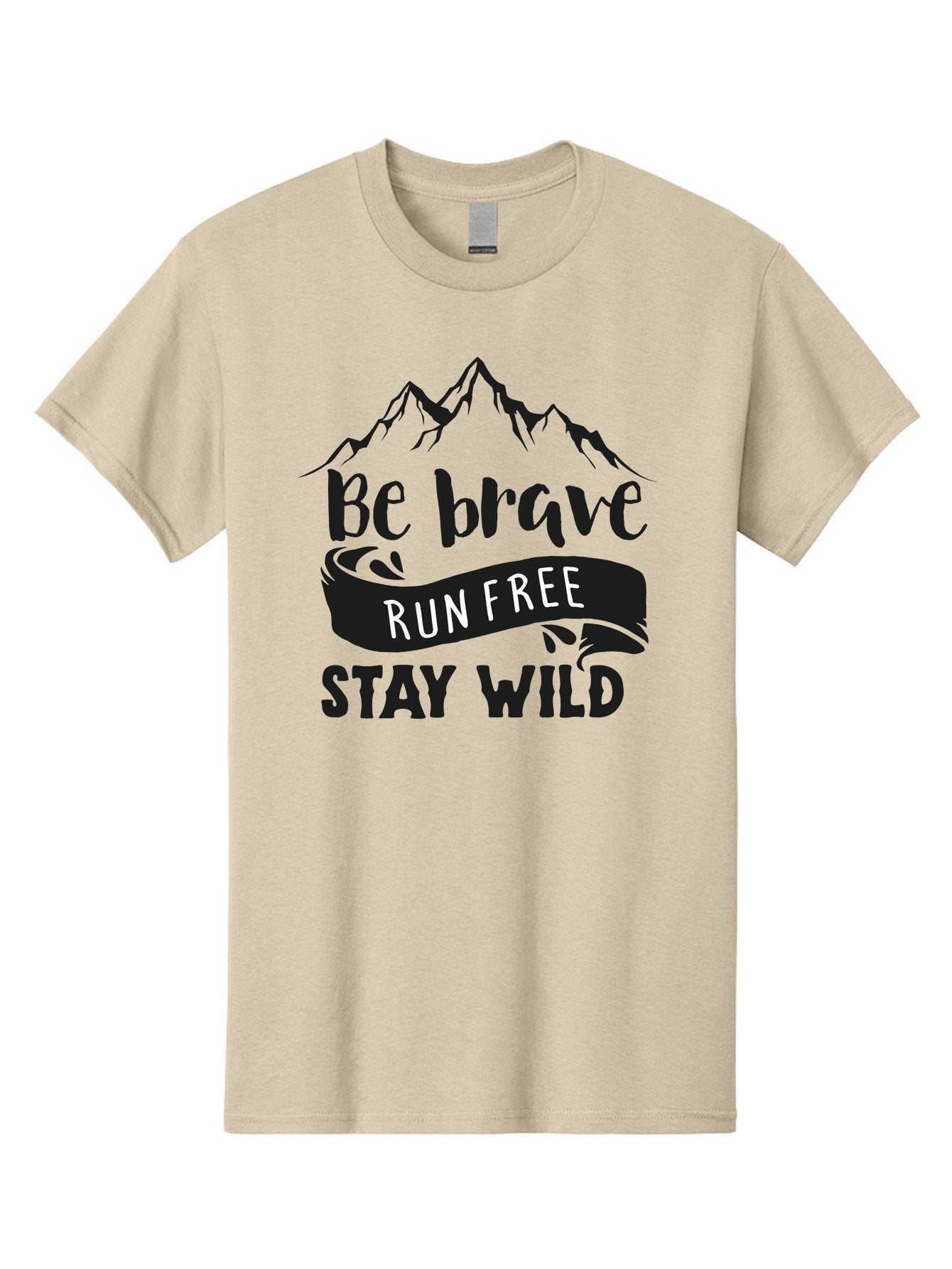 Be-Brave-Run-Free-Stay-Wild Men'S Graphic Tee, 100% Cotton, Comfortable Casual Summer Wear, Machine Washable, Inspirational Quote, Motivational Words, Bold Typography, Mountain Landscape, Running Free, Staying Wild, Brave Spirit, Freedom, Aac494 12