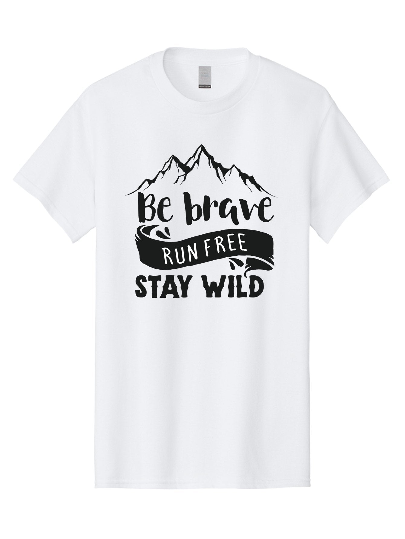 Be-Brave-Run-Free-Stay-Wild Men'S Graphic Tee, 100% Cotton, Comfortable Casual Summer Wear, Machine Washable, Inspirational Quote, Motivational Words, Bold Typography, Mountain Landscape, Running Free, Staying Wild, Brave Spirit, Freedom, Aac494 4