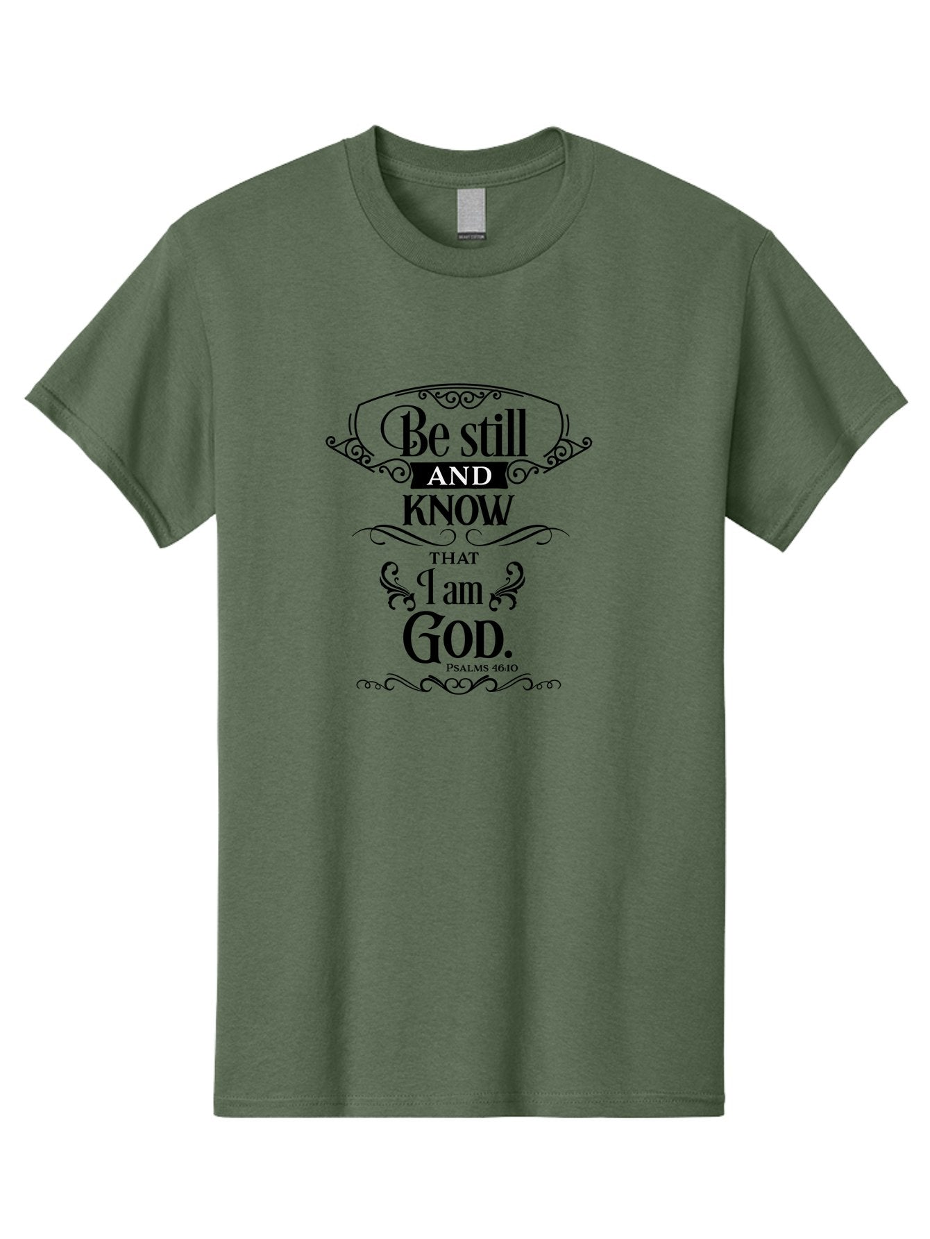 Be-Still-And-Know-That-I-Am-God Men'S Graphic Tee, 100% Cotton, Comfortable Casual Summer Wear, Machine Washable, Inspirational Quote, Bible Verse, Psalms 46:10, Motivational Words, Faith-Based Art, Spiritual Message, Stillness, Aac500 12