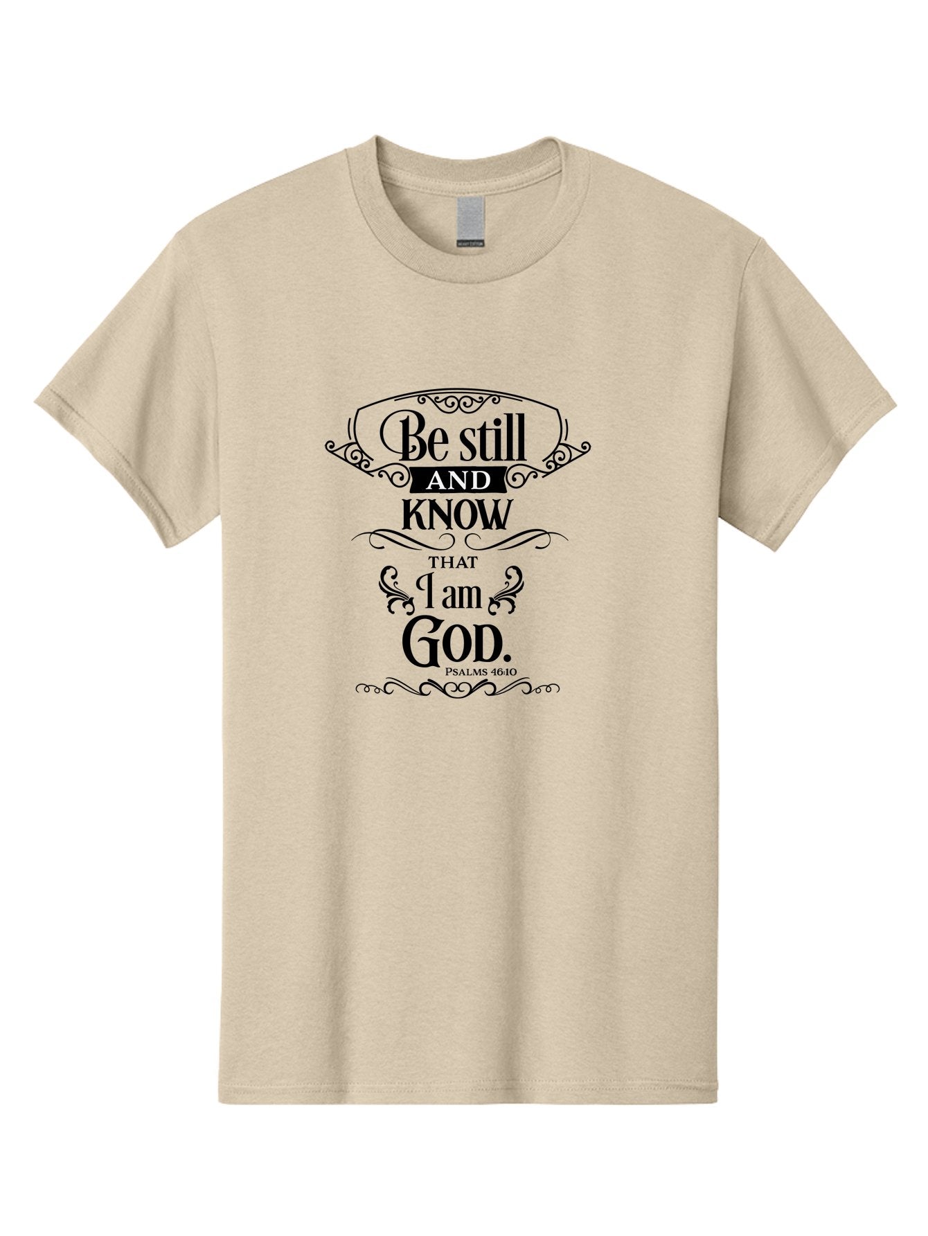 Be-Still-And-Know-That-I-Am-God Men'S Graphic Tee, 100% Cotton, Comfortable Casual Summer Wear, Machine Washable, Inspirational Quote, Bible Verse, Psalms 46:10, Motivational Words, Faith-Based Art, Spiritual Message, Stillness, Aac500 10