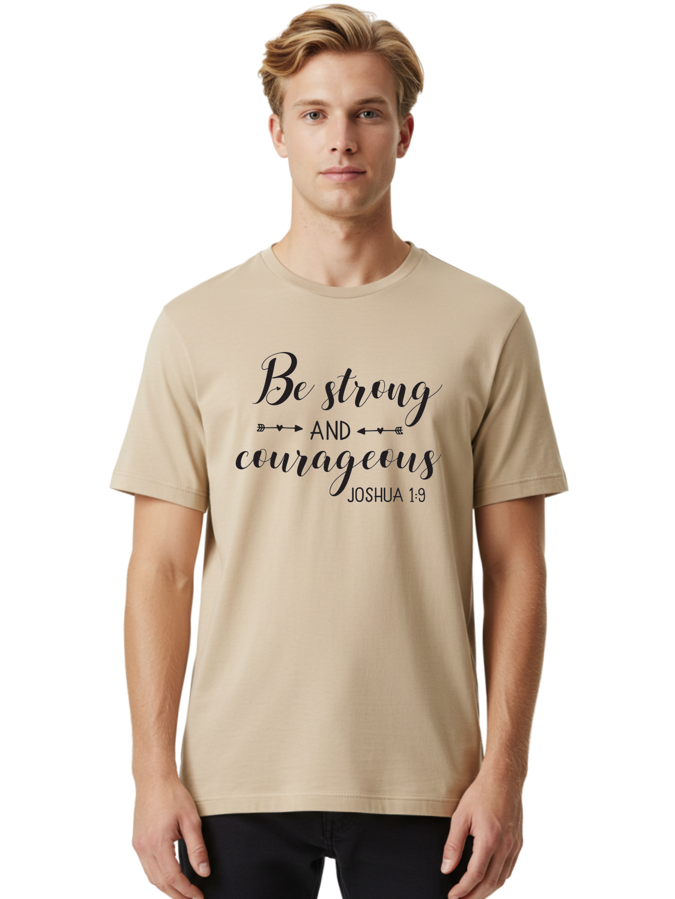 Be-Strong-And-Courageous Men'S Graphic Tee, 100% Cotton, Comfortable Casual Summer Wear, Machine Washable, Inspirational Quote, Motivational Words, Biblical Phrase, Joshua 1:9, Be Strong, Be Courageous, Arrow Symbols, Scripture Art, Aac501 8