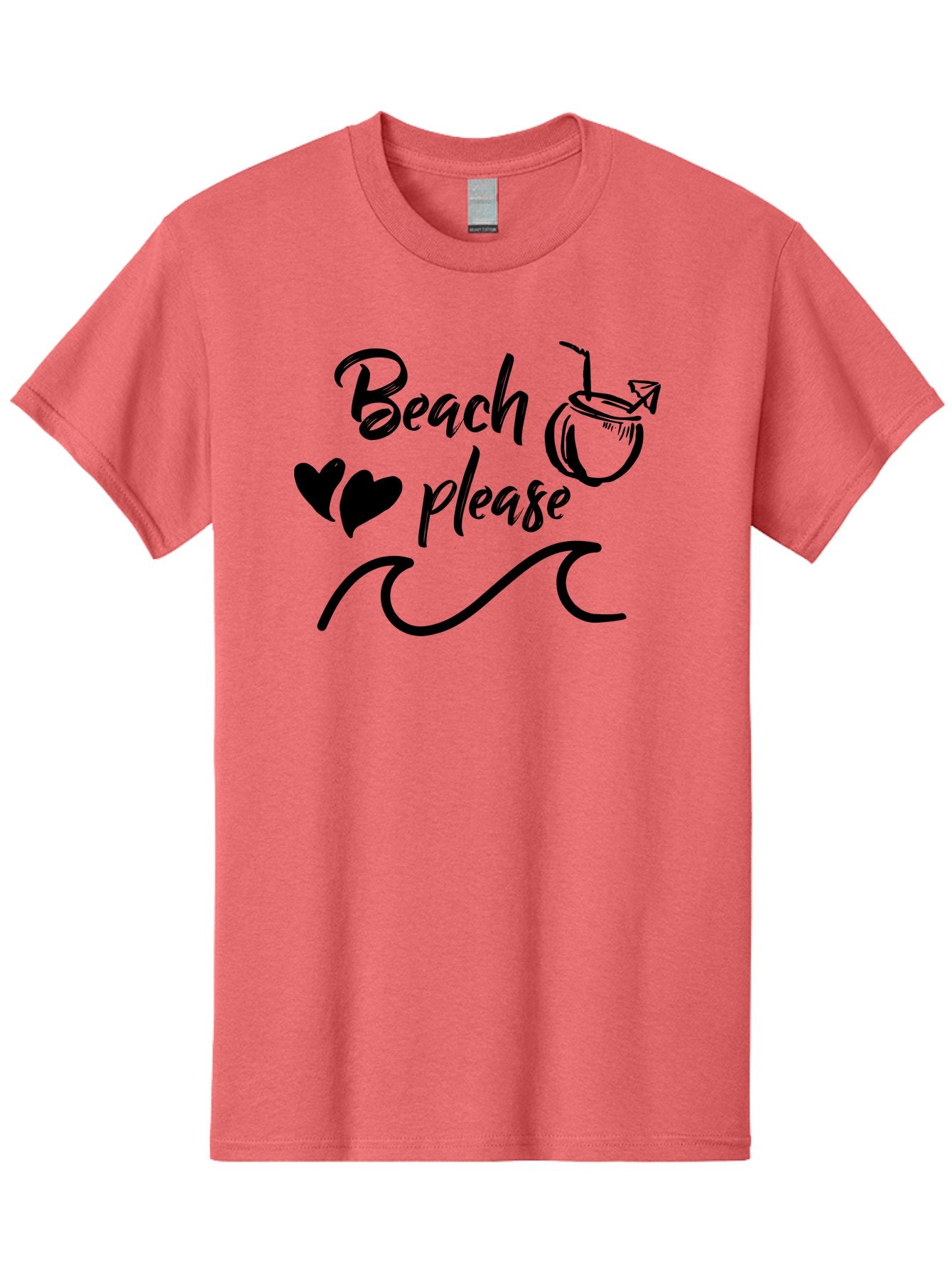Beach-Please Men'S Graphic Tee, 100% Cotton, Comfortable Casual Summer Wear, Machine Washable, Beach Vibes, Summer Getaway, Tropical Paradise, Coconut Drink, Ocean Waves, Wavy Line Art, Black Hearts, Beachy Feel, Vacation Mode Aac503 11