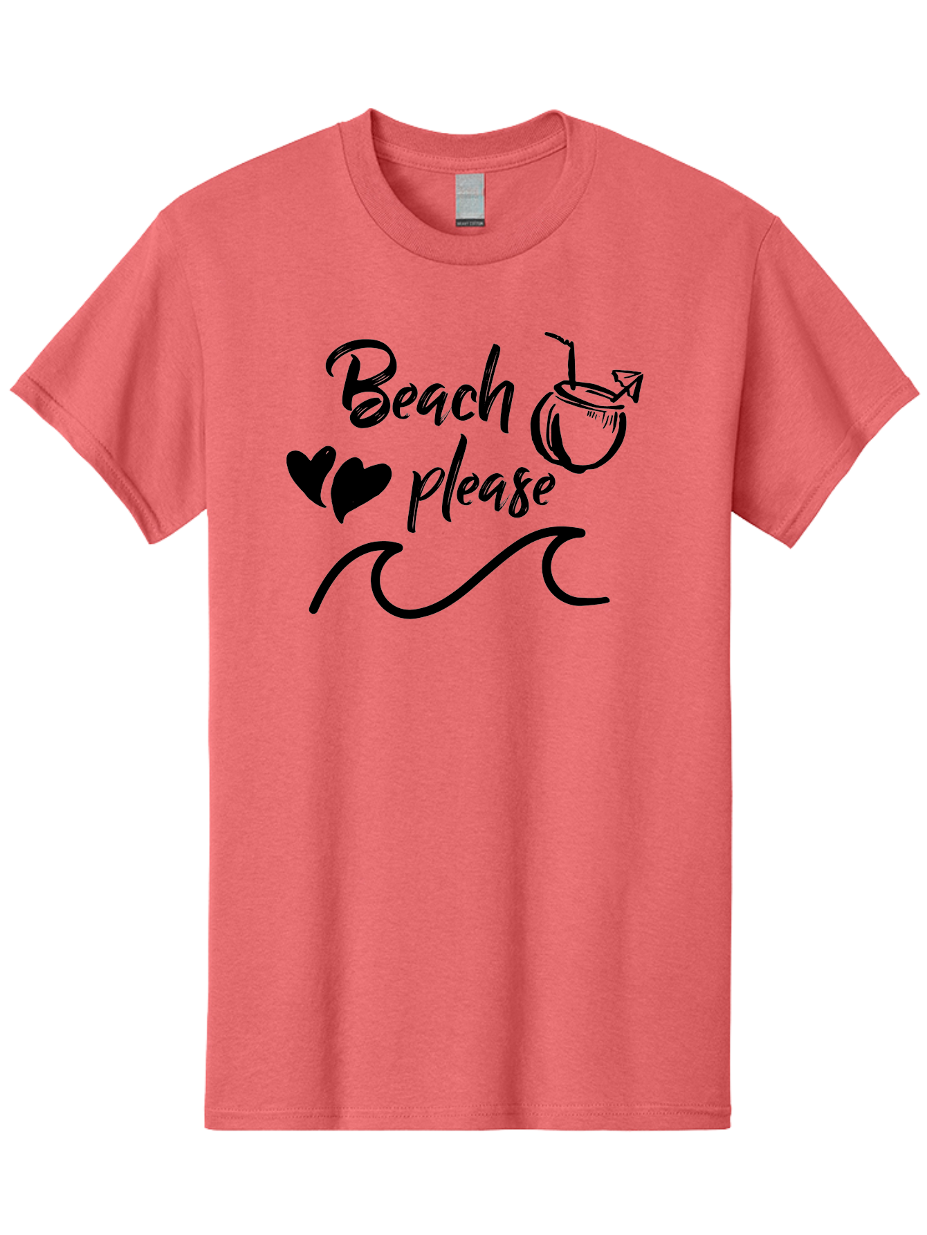 Beach-Please Men'S Graphic Tee, 100% Cotton, Comfortable Casual Summer Wear, Machine Washable, Beach Vibes, Summer Getaway, Tropical Paradise, Coconut Drink, Ocean Waves, Wavy Line Art, Black Hearts, Beachy Feel, Vacation Mode Aac503 7