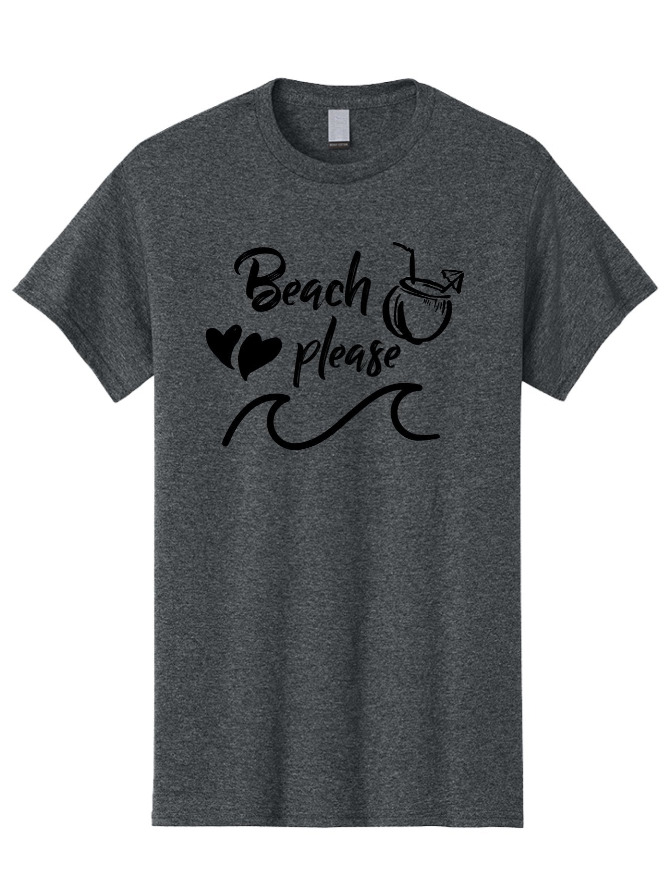 Beach-Please Men'S Graphic Tee, 100% Cotton, Comfortable Casual Summer Wear, Machine Washable, Beach Vibes, Summer Getaway, Tropical Paradise, Coconut Drink, Ocean Waves, Wavy Line Art, Black Hearts, Beachy Feel, Vacation Mode Aac503 7