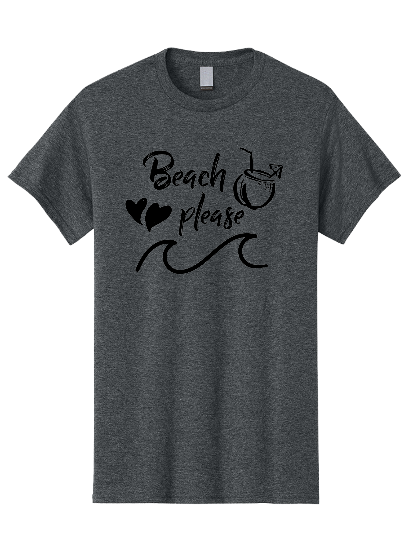 Beach-Please Men'S Graphic Tee, 100% Cotton, Comfortable Casual Summer Wear, Machine Washable, Beach Vibes, Summer Getaway, Tropical Paradise, Coconut Drink, Ocean Waves, Wavy Line Art, Black Hearts, Beachy Feel, Vacation Mode Aac503 25
