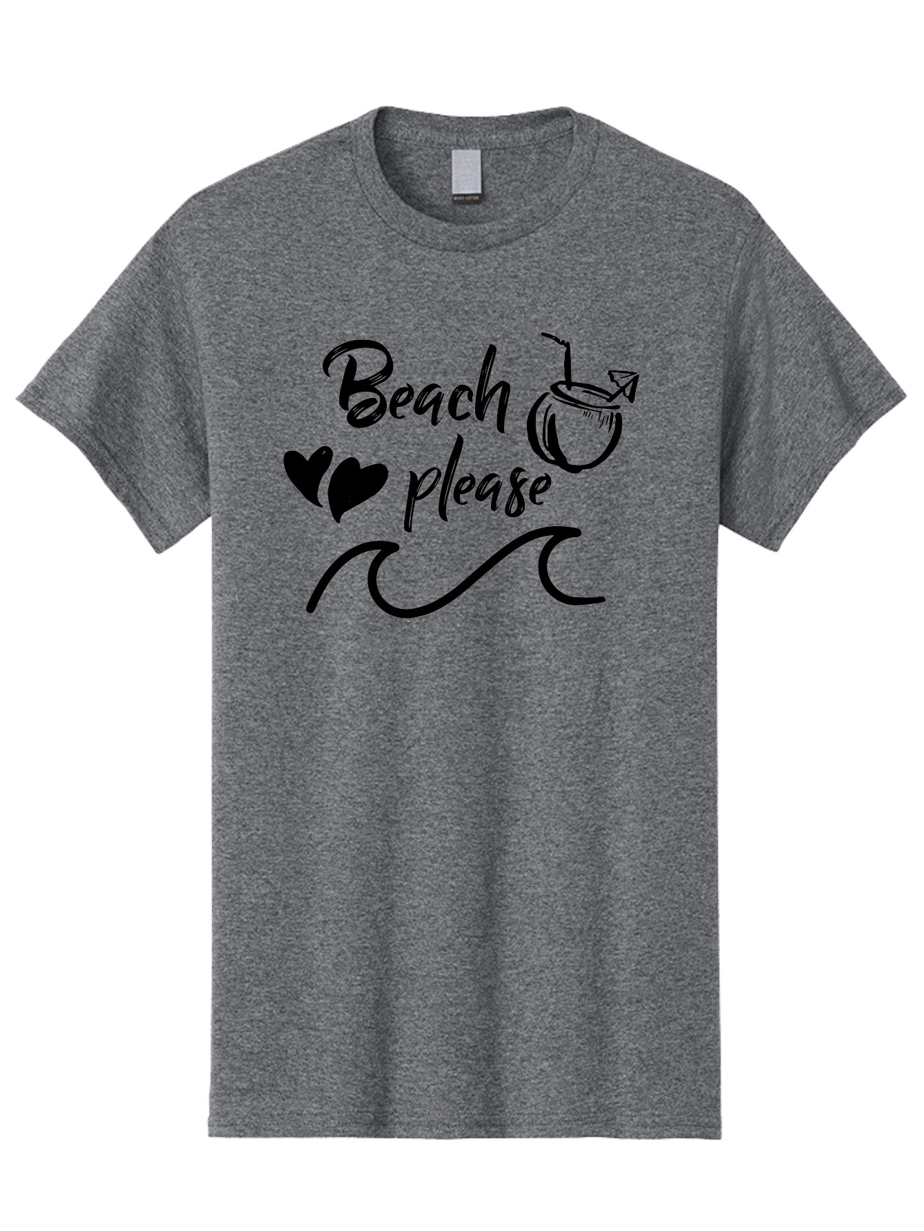 Beach-Please Men'S Graphic Tee, 100% Cotton, Comfortable Casual Summer Wear, Machine Washable, Beach Vibes, Summer Getaway, Tropical Paradise, Coconut Drink, Ocean Waves, Wavy Line Art, Black Hearts, Beachy Feel, Vacation Mode Aac503 23