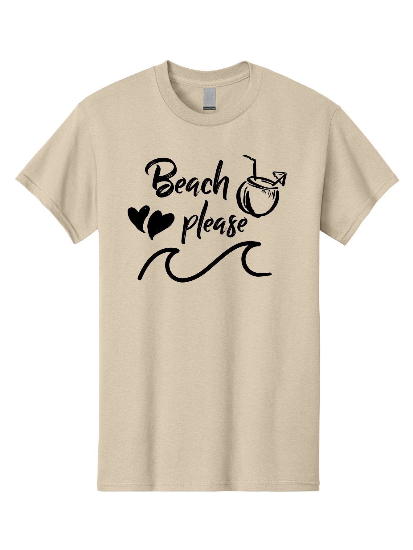 Beach-Please Men'S Graphic Tee, 100% Cotton, Comfortable Casual Summer Wear, Machine Washable, Beach Vibes, Summer Getaway, Tropical Paradise, Coconut Drink, Ocean Waves, Wavy Line Art, Black Hearts, Beachy Feel, Vacation Mode Aac503
