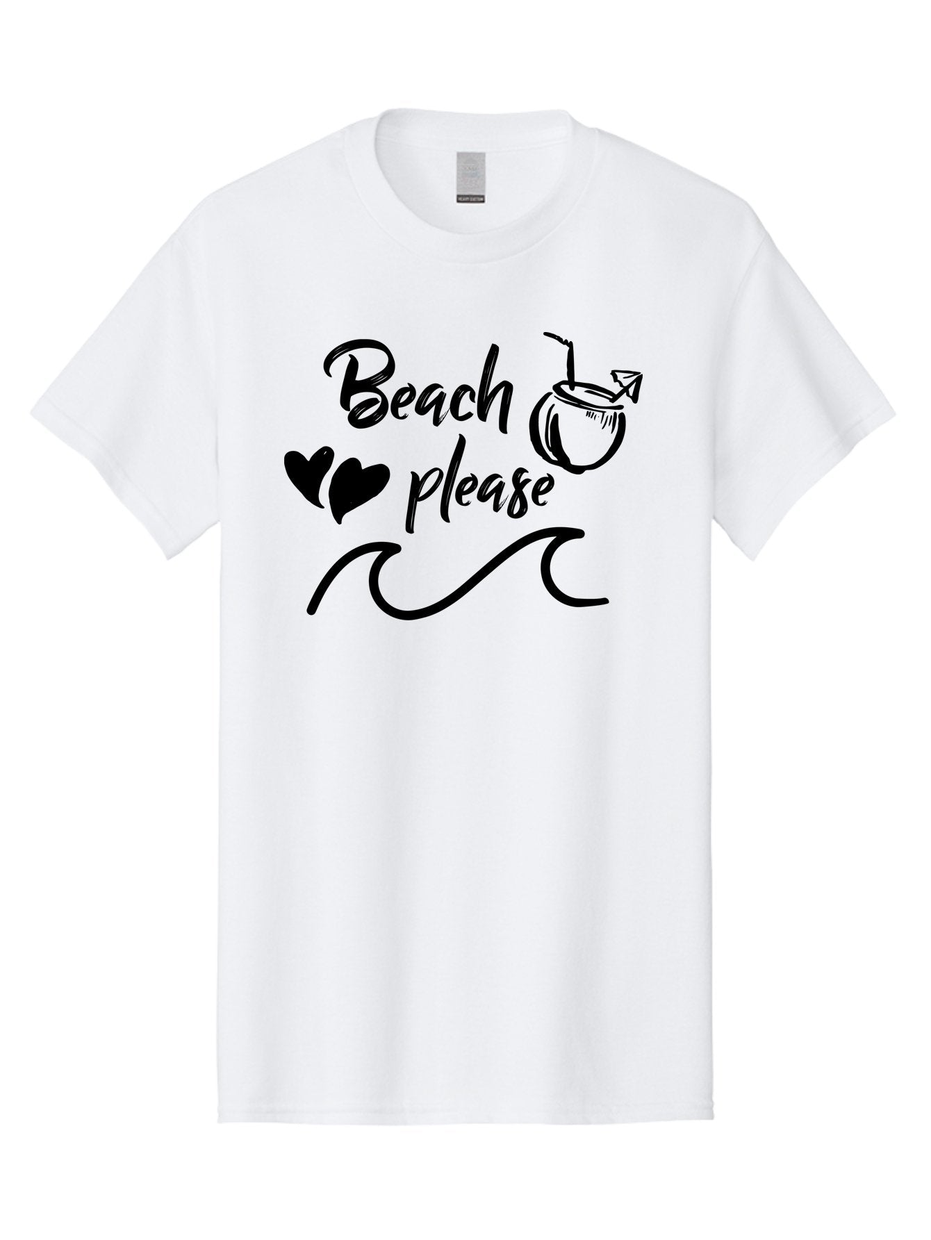 Beach-Please Men'S Graphic Tee, 100% Cotton, Comfortable Casual Summer Wear, Machine Washable, Beach Vibes, Summer Getaway, Tropical Paradise, Coconut Drink, Ocean Waves, Wavy Line Art, Black Hearts, Beachy Feel, Vacation Mode Aac503 6