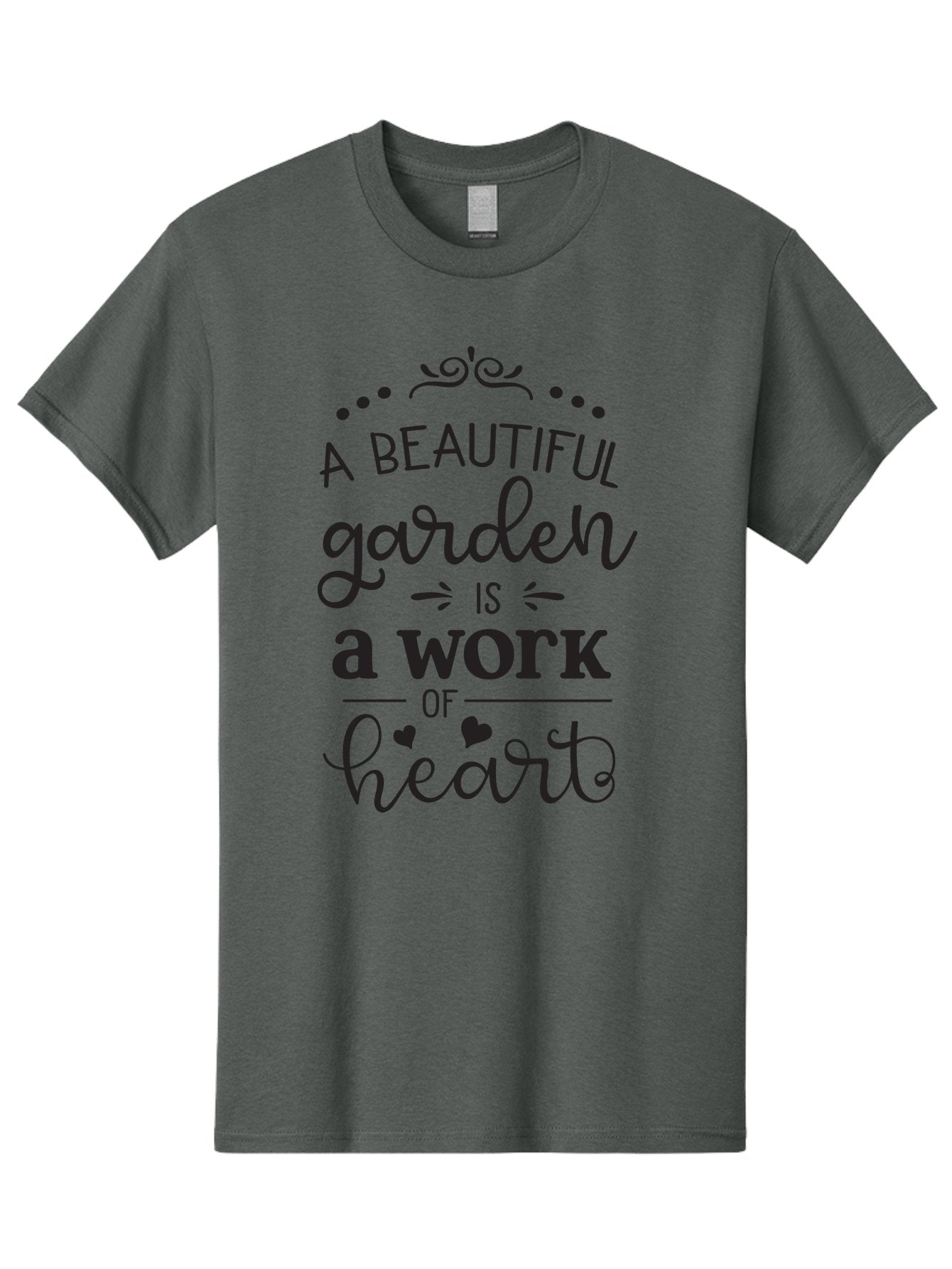 Beautiful-Garden-Is-Work-Of-Heart Men'S Graphic Tee, 100% Cotton, Comfortable Casual Summer Wear, Machine Washable, Inspirational Garden Quote, Beautiful Garden, Work Of Heart, Gardening Inspiration, Garden Love, Heartwarming Garden, Aac504
