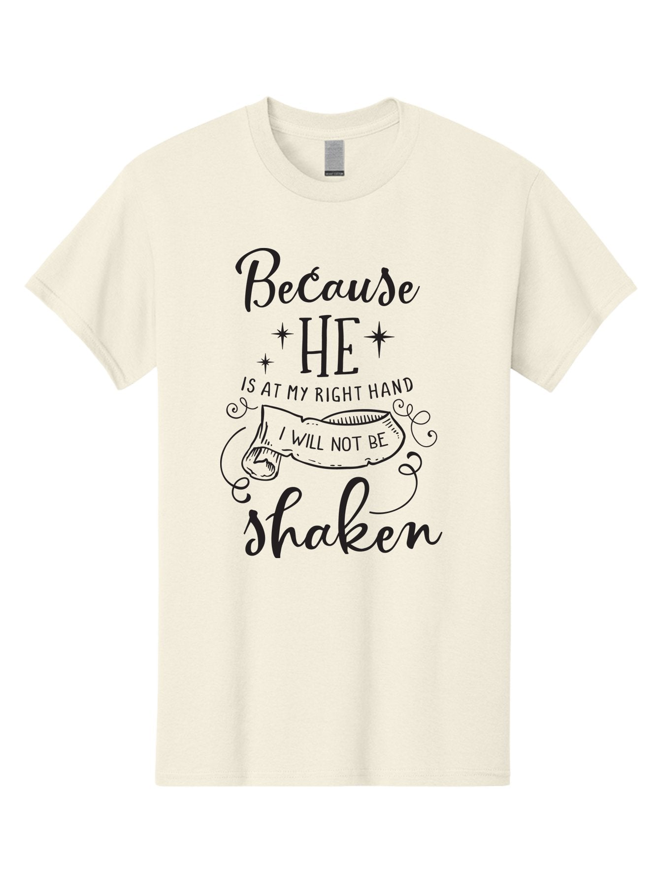 Because-He-Is-At-My-Right-Hand-I-Will-Not-Be-Shaken Men'S Graphic Tee, 100% Cotton, Comfortable Casual Summer Wear, Machine Washable, Inspirational Quote, Motivational Phrase, Faith-Based Design, Spiritual Message, Bible Verse, Scripture Art, Aac505 15