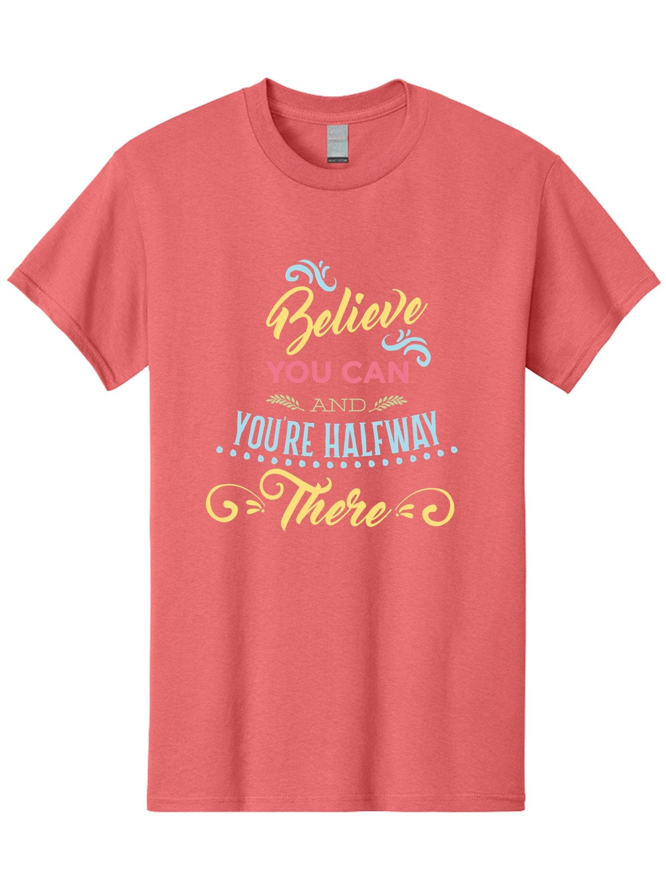 Believe-You-Can-And-You-Re-Halfway-There Men'S Graphic Tee, 100% Cotton, Comfortable Casual Summer Wear, Machine Washable, Motivational Quote, Believe In Yourself, Positive Affirmation, Inspirational Message, Empowerment, Confidence, Aac507 10