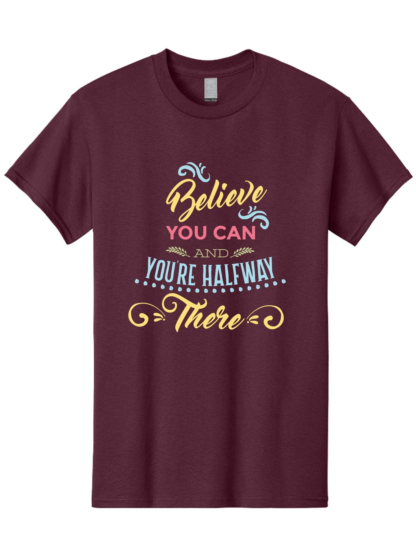 Believe-You-Can-And-You-Re-Halfway-There Men'S Graphic Tee, 100% Cotton, Comfortable Casual Summer Wear, Machine Washable, Motivational Quote, Believe In Yourself, Positive Affirmation, Inspirational Message, Empowerment, Confidence, Aac507 15