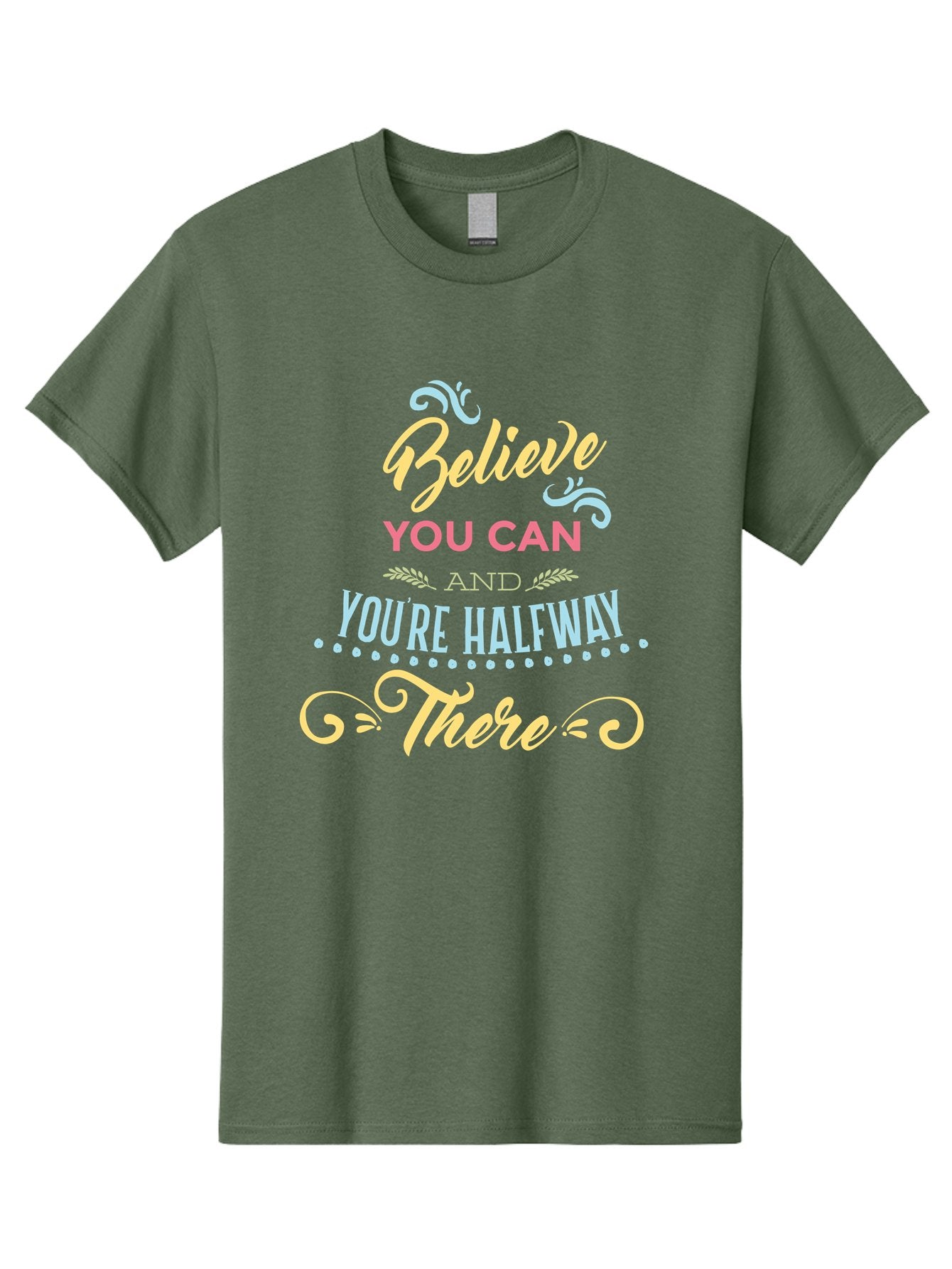 Believe-You-Can-And-You-Re-Halfway-There Men'S Graphic Tee, 100% Cotton, Comfortable Casual Summer Wear, Machine Washable, Motivational Quote, Believe In Yourself, Positive Affirmation, Inspirational Message, Empowerment, Confidence, Aac507 9