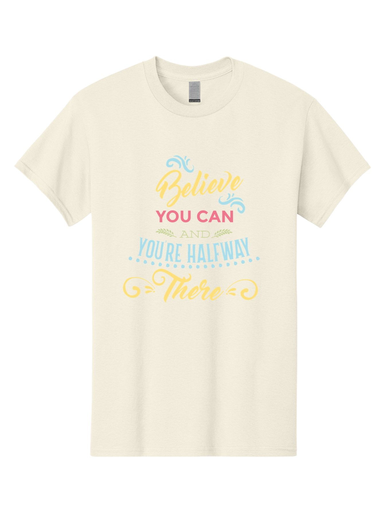 Believe-You-Can-And-You-Re-Halfway-There Men'S Graphic Tee, 100% Cotton, Comfortable Casual Summer Wear, Machine Washable, Motivational Quote, Believe In Yourself, Positive Affirmation, Inspirational Message, Empowerment, Confidence, Aac507
