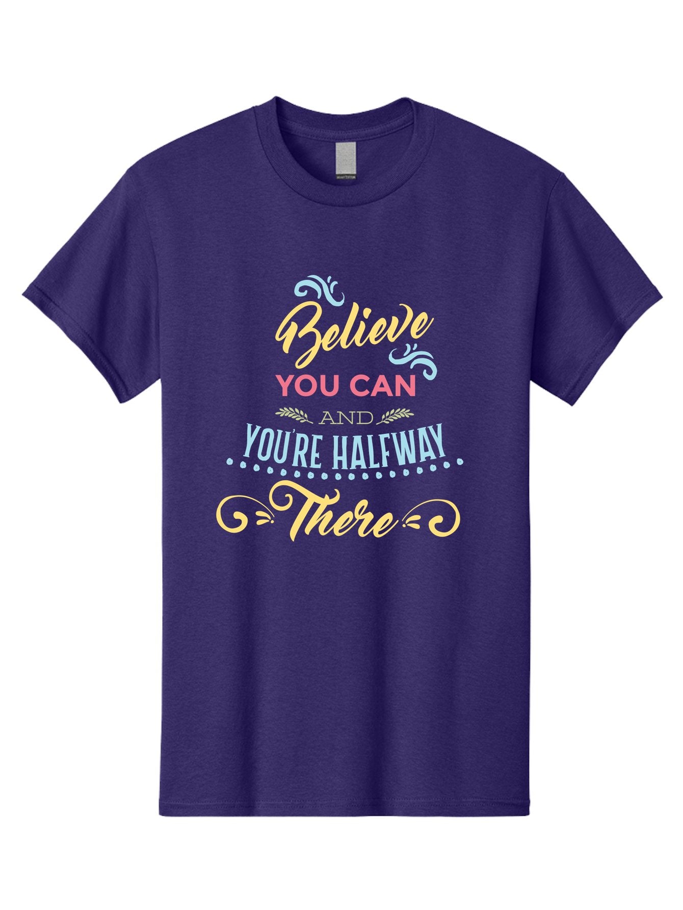 Believe-You-Can-And-You-Re-Halfway-There Men'S Graphic Tee, 100% Cotton, Comfortable Casual Summer Wear, Machine Washable, Motivational Quote, Believe In Yourself, Positive Affirmation, Inspirational Message, Empowerment, Confidence, Aac507 6