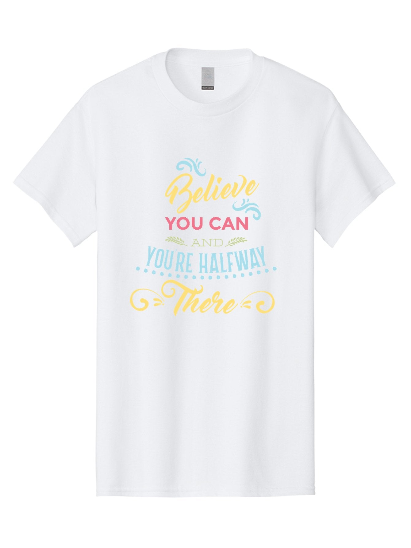 Believe-You-Can-And-You-Re-Halfway-There Men'S Graphic Tee, 100% Cotton, Comfortable Casual Summer Wear, Machine Washable, Motivational Quote, Believe In Yourself, Positive Affirmation, Inspirational Message, Empowerment, Confidence, Aac507 4