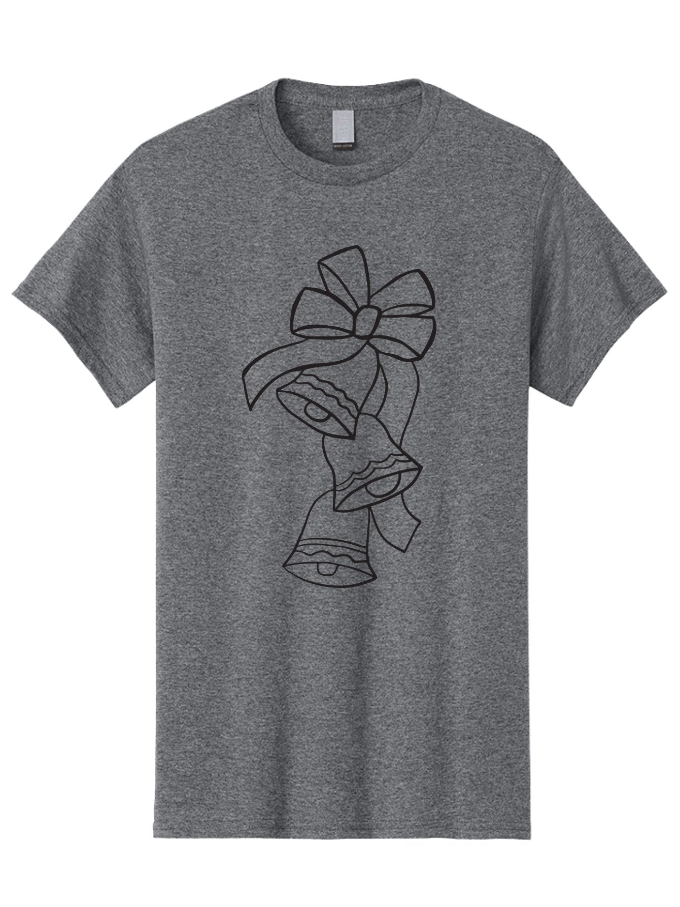 Bells-With-Bow Men'S Graphic Tee, 100% Cotton, Comfortable Casual Summer Wear, Machine Washable, Christmas Bells, Holiday Decor, Festive Decoration, Jingle Bells, Ribbon Bow, Black Outline, Simple Design, Minimalist Art, Winter Theme Aac510 11