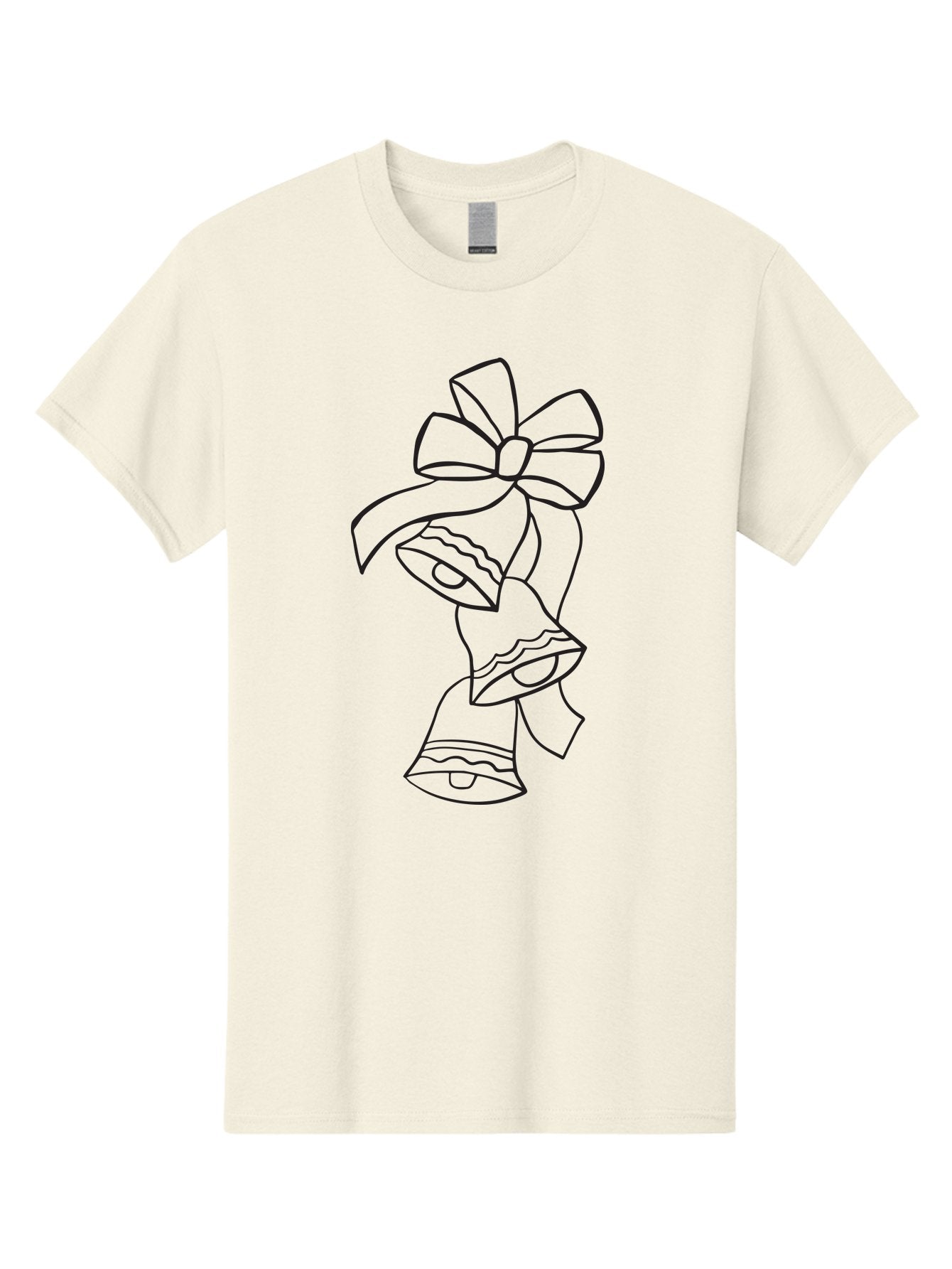Bells-With-Bow Men'S Graphic Tee, 100% Cotton, Comfortable Casual Summer Wear, Machine Washable, Christmas Bells, Holiday Decor, Festive Decoration, Jingle Bells, Ribbon Bow, Black Outline, Simple Design, Minimalist Art, Winter Theme Aac510 6