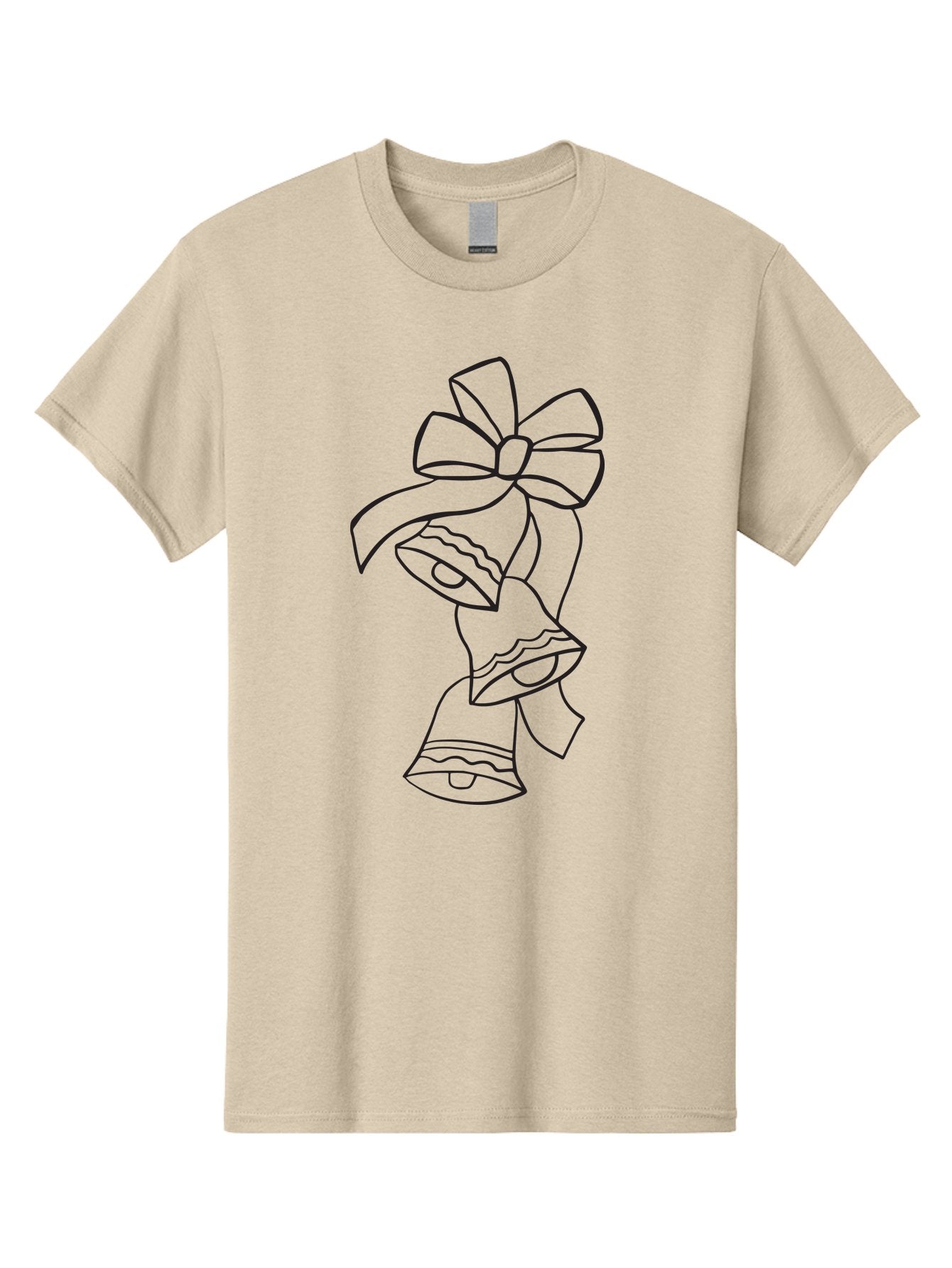 Bells-With-Bow Men'S Graphic Tee, 100% Cotton, Comfortable Casual Summer Wear, Machine Washable, Christmas Bells, Holiday Decor, Festive Decoration, Jingle Bells, Ribbon Bow, Black Outline, Simple Design, Minimalist Art, Winter Theme Aac510 4