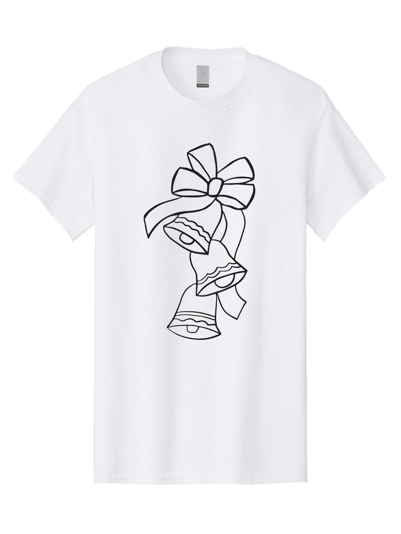 Bells-With-Bow Men'S Graphic Tee, 100% Cotton, Comfortable Casual Summer Wear, Machine Washable, Christmas Bells, Holiday Decor, Festive Decoration, Jingle Bells, Ribbon Bow, Black Outline, Simple Design, Minimalist Art, Winter Theme Aac510 10
