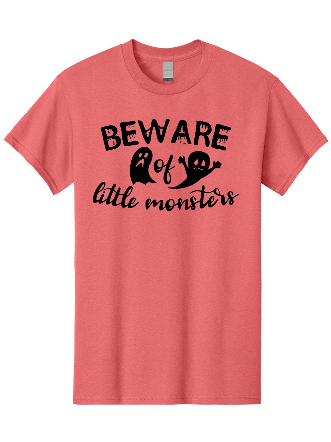 Beware-Of-Little-Monsters Men'S Graphic Tee, 100% Cotton, Comfortable Casual Summer Wear, Machine Washable, Halloween Graphic, Beware Of Little Monsters, Ghostly Figures, Spooky Atmosphere, Black Silhouettes, Creepy Warning, Halloween Theme, Aac513 9